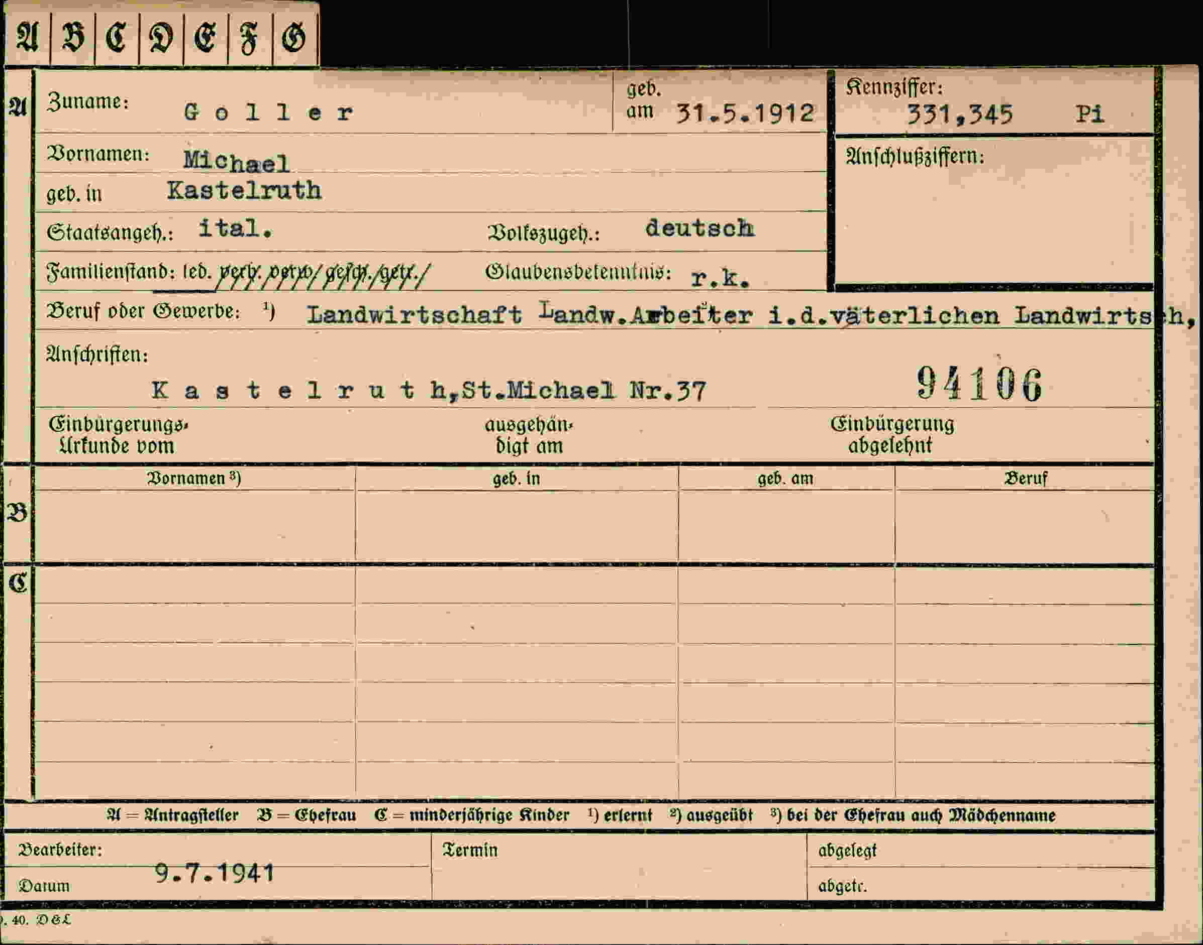 Vorderseite des Dokuments