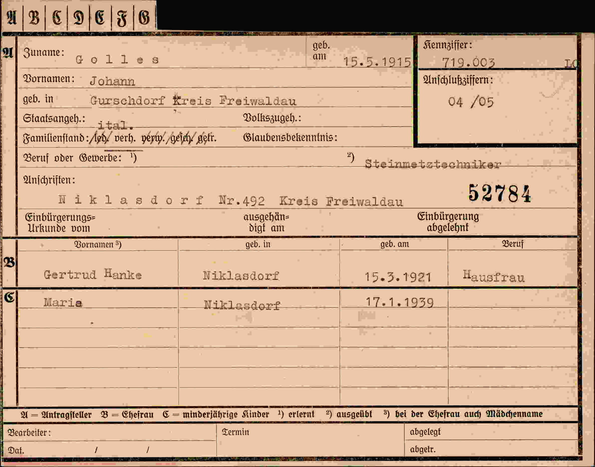 Dokument für Johann Golles
