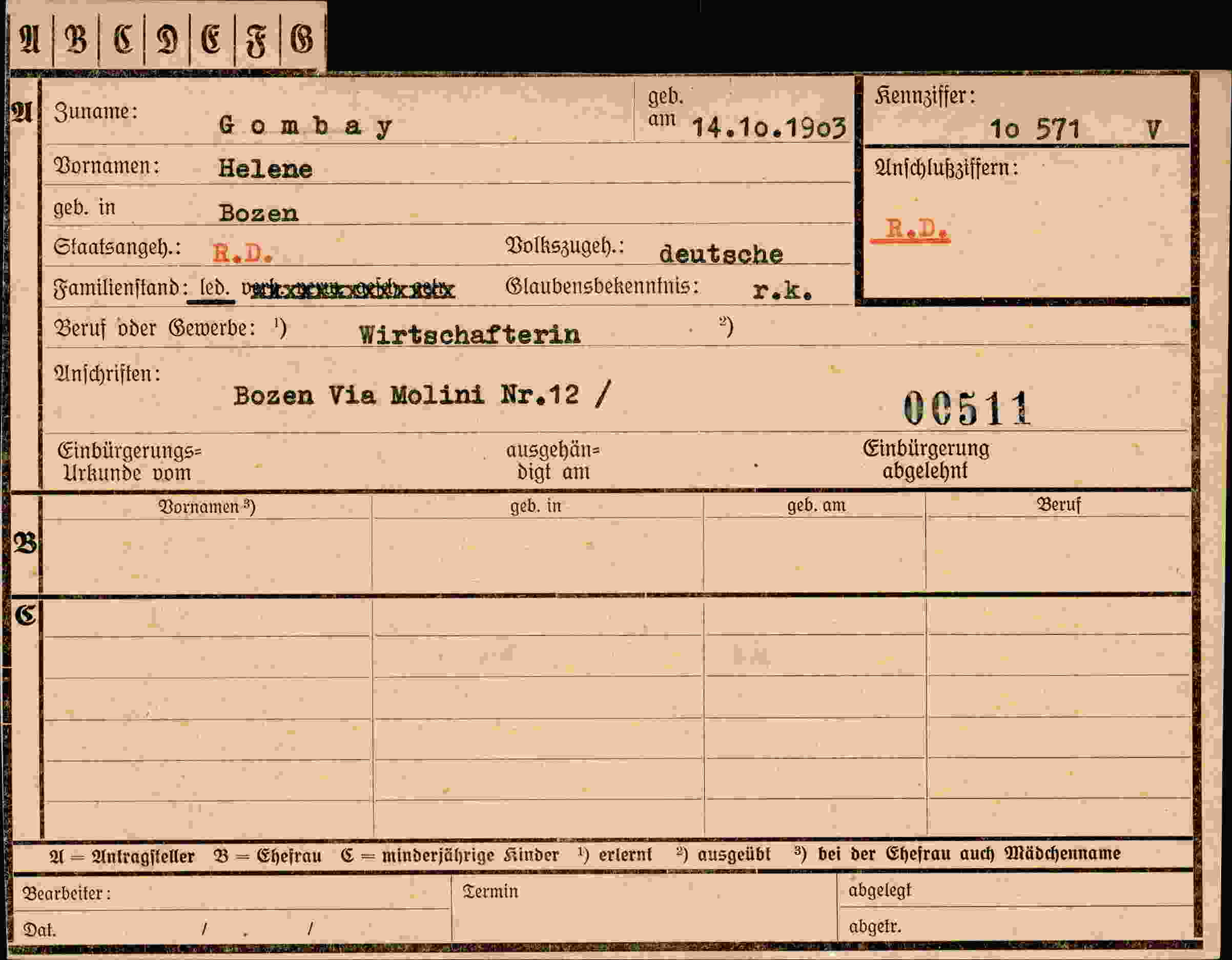 Dokument für Helene Gombay