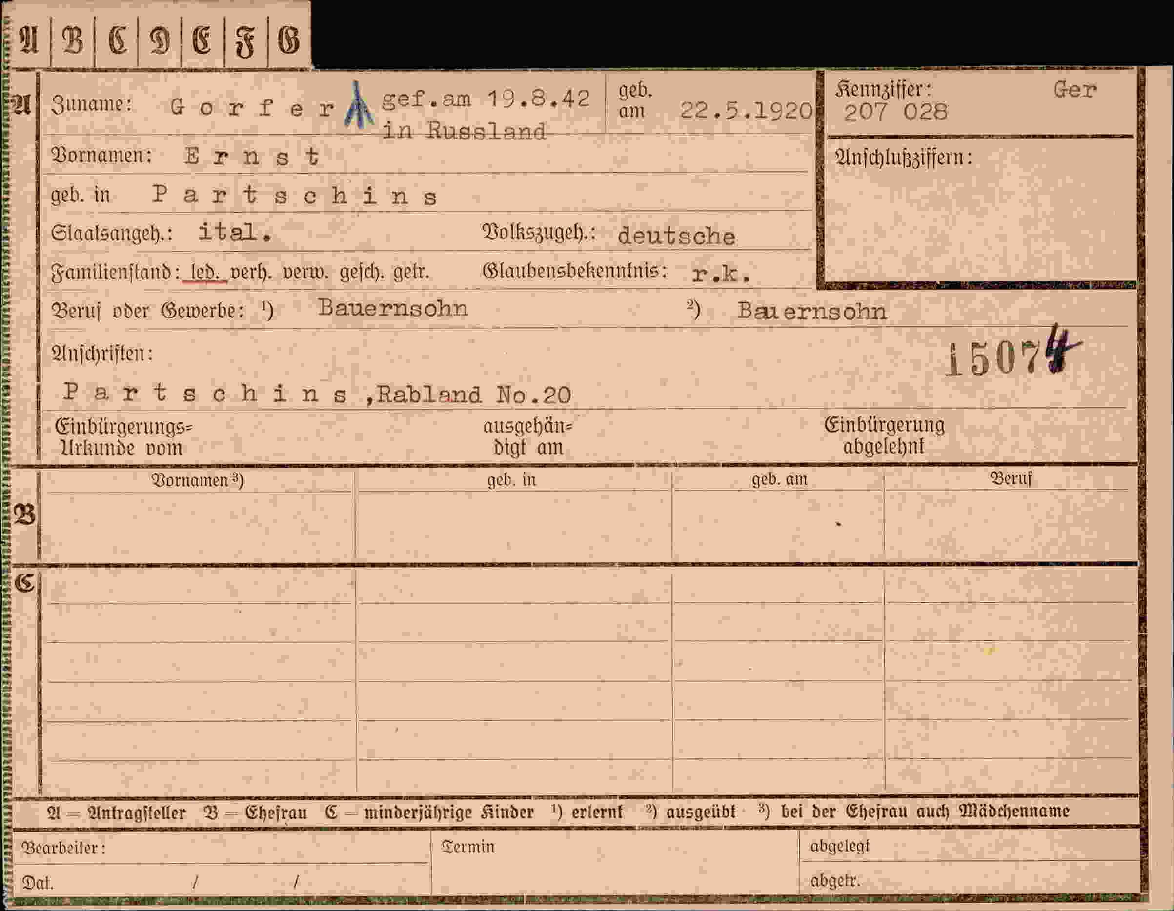 Vorderseite des Dokuments