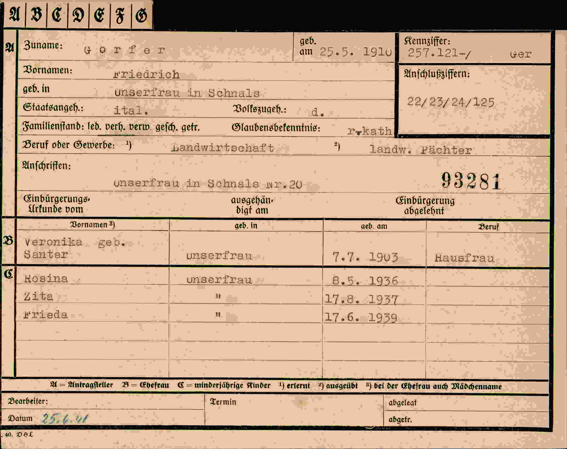 Dokument für Friedrich Gorfer