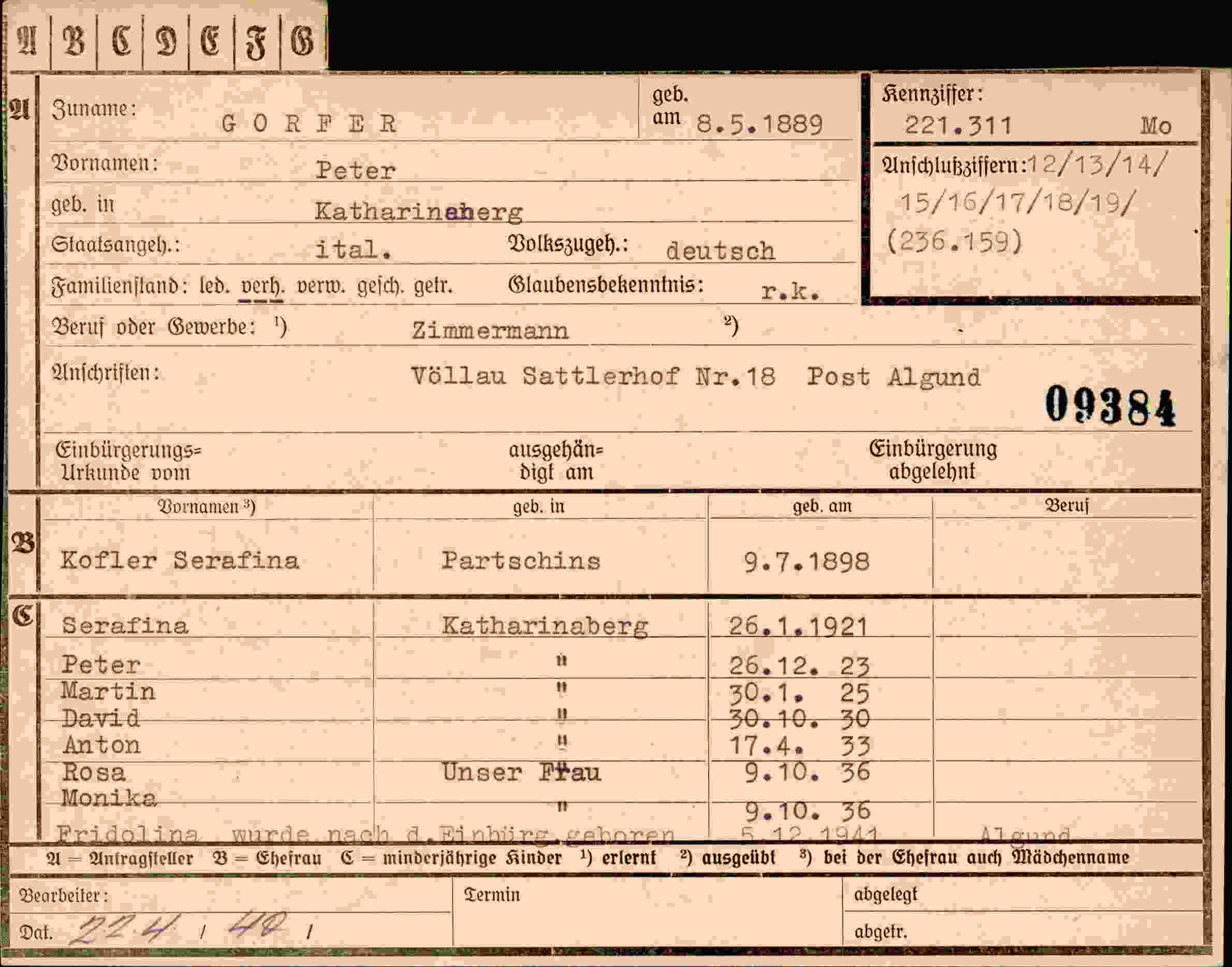 Vorderseite des Dokuments