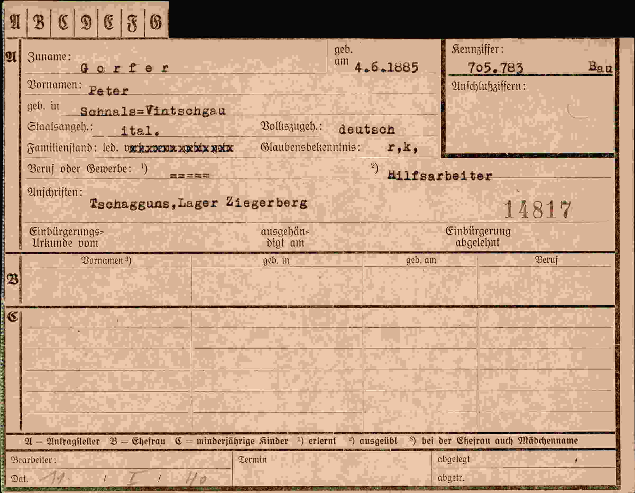 Vorderseite des Dokuments