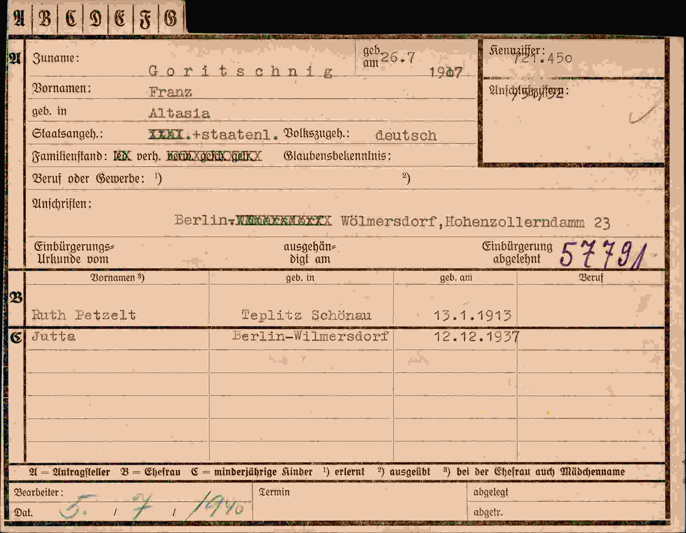 Dokument für Franz Goritschnig