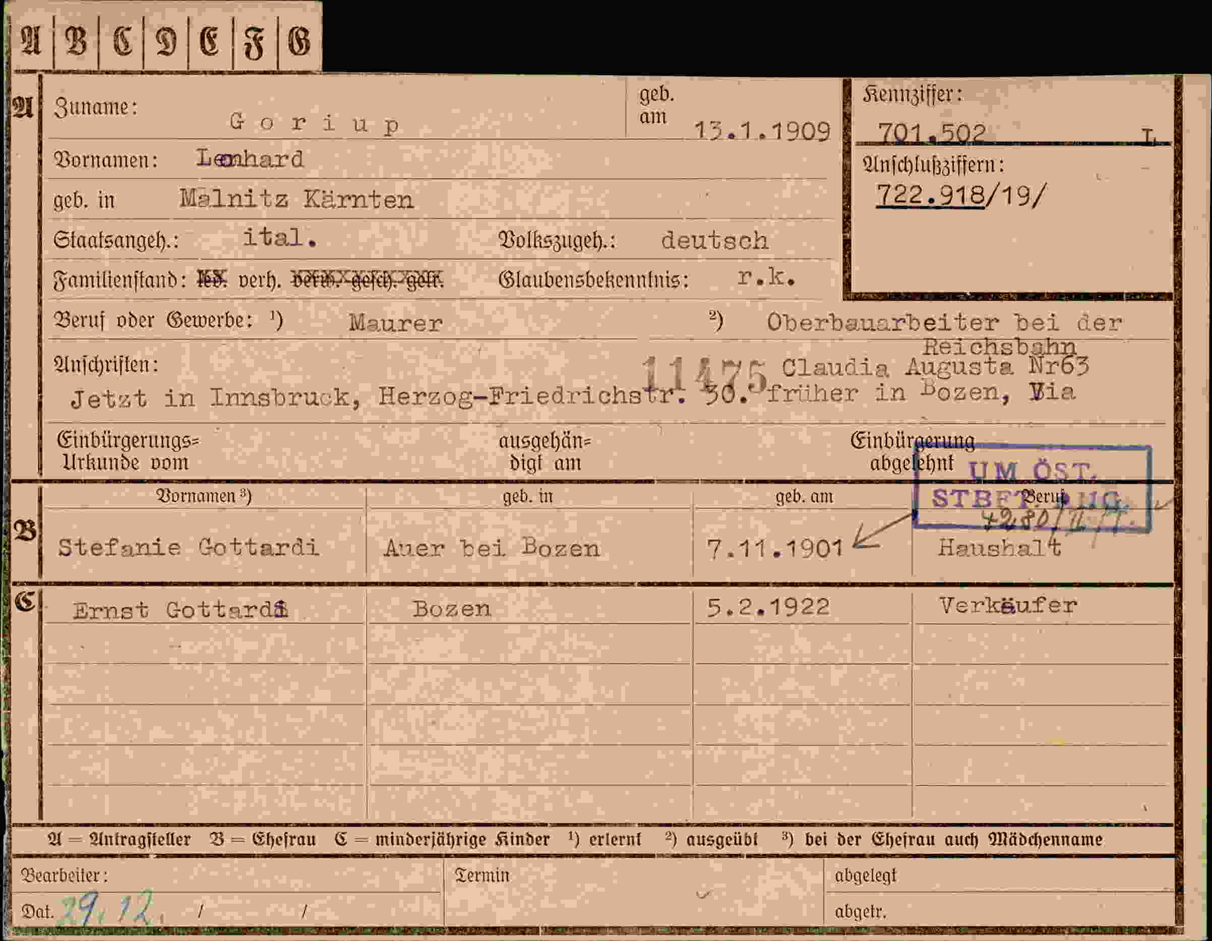 Dokument für Lenhard Goriup