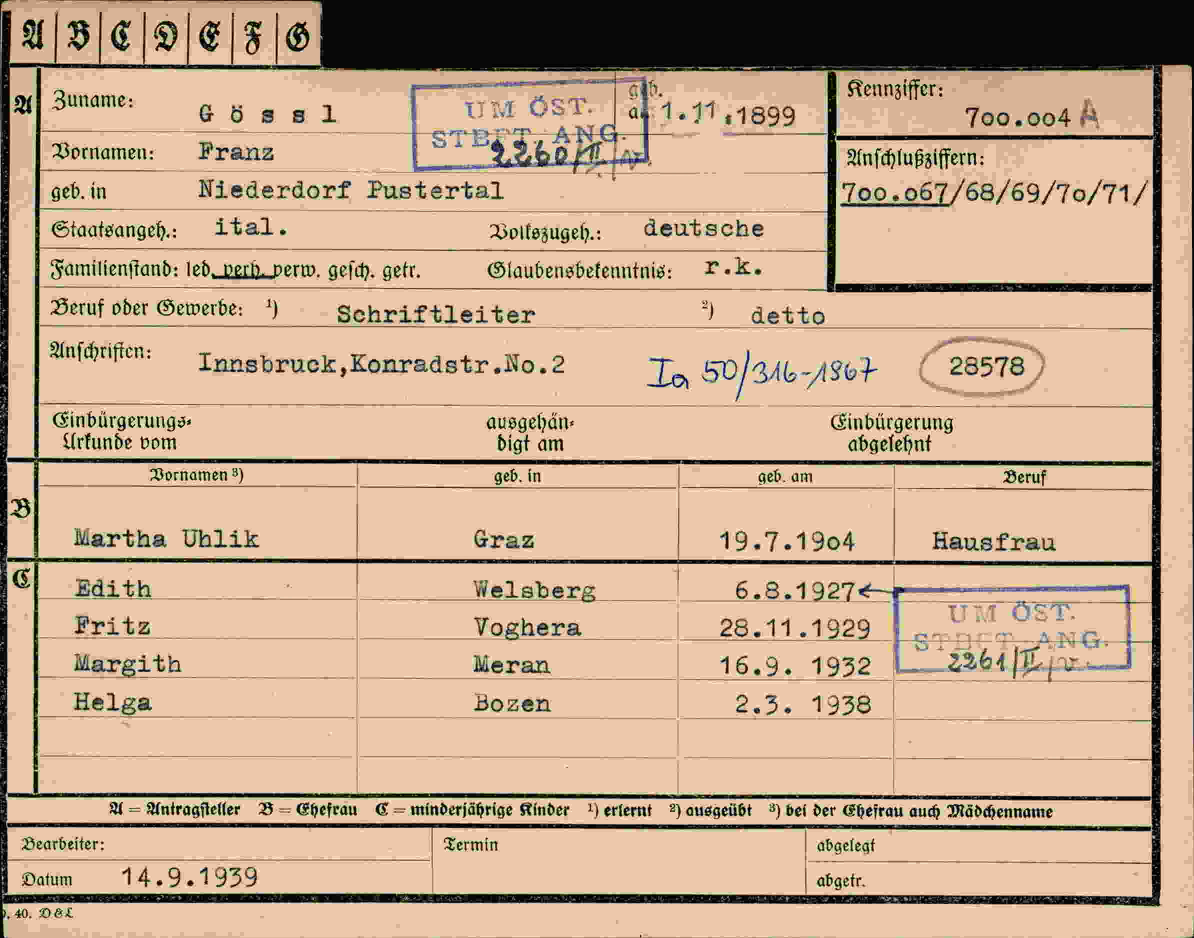 Dokument für Franz Gössl