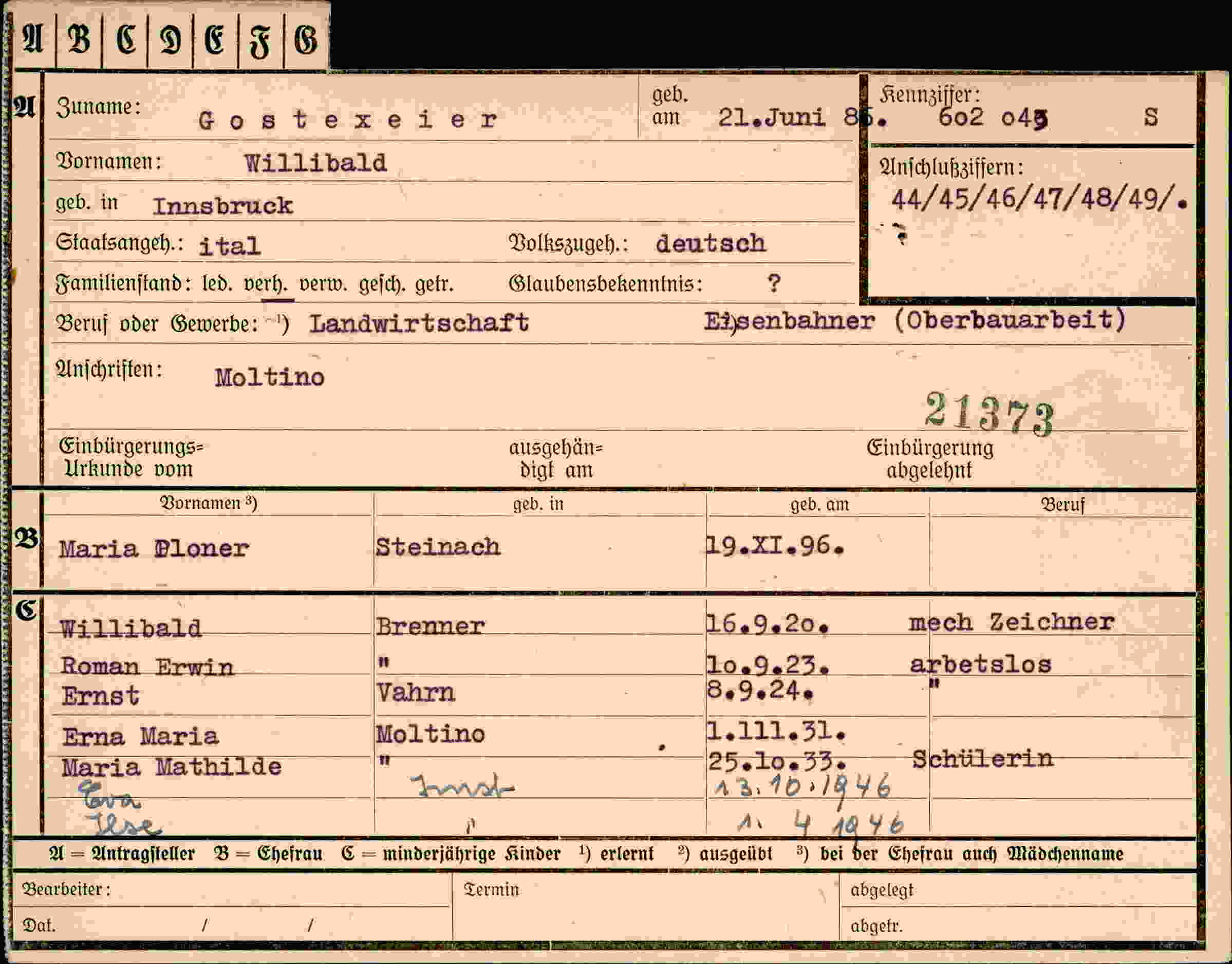 Dokument für Willibald Gostexeier