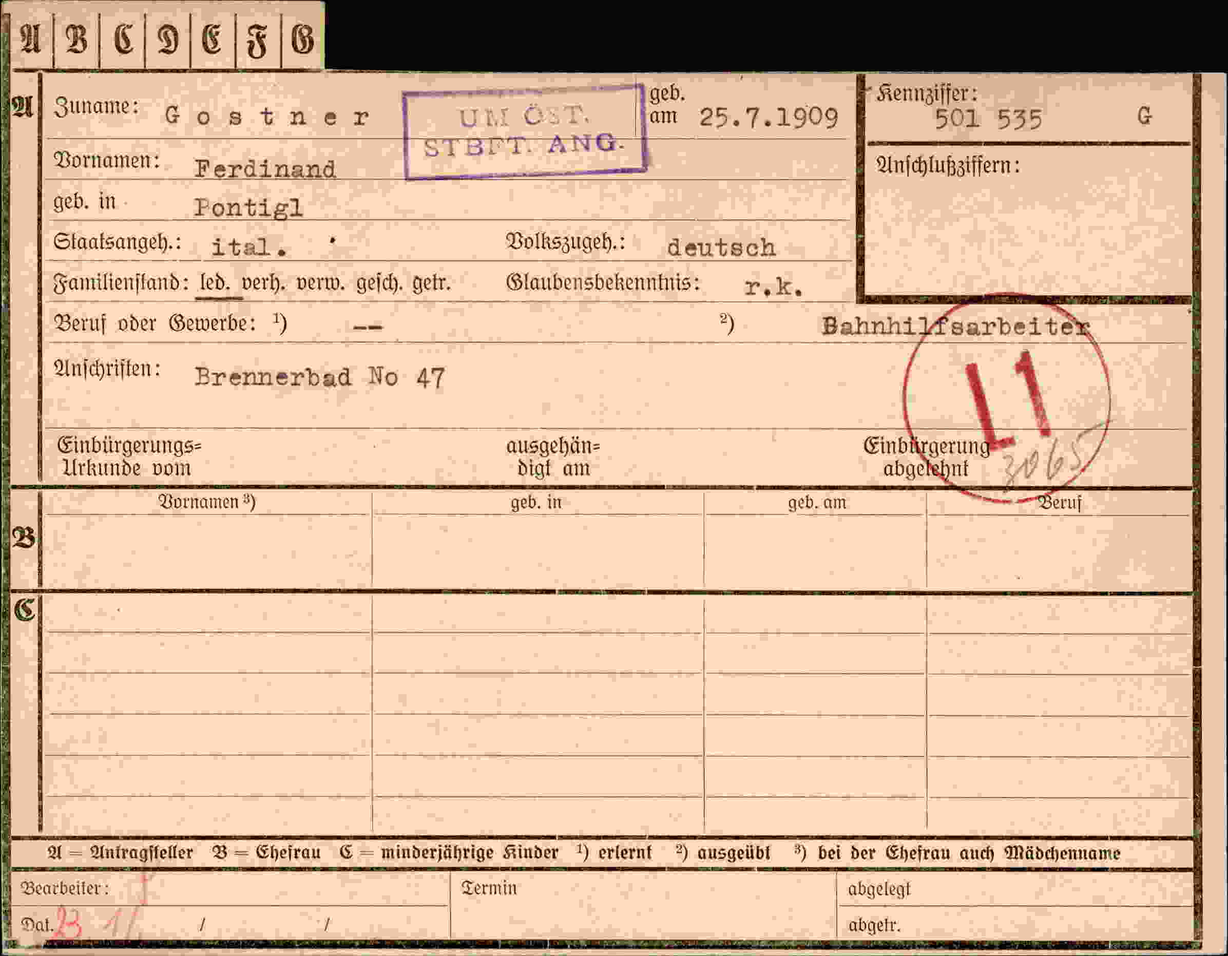 Dokument für Ferdinand Gostner