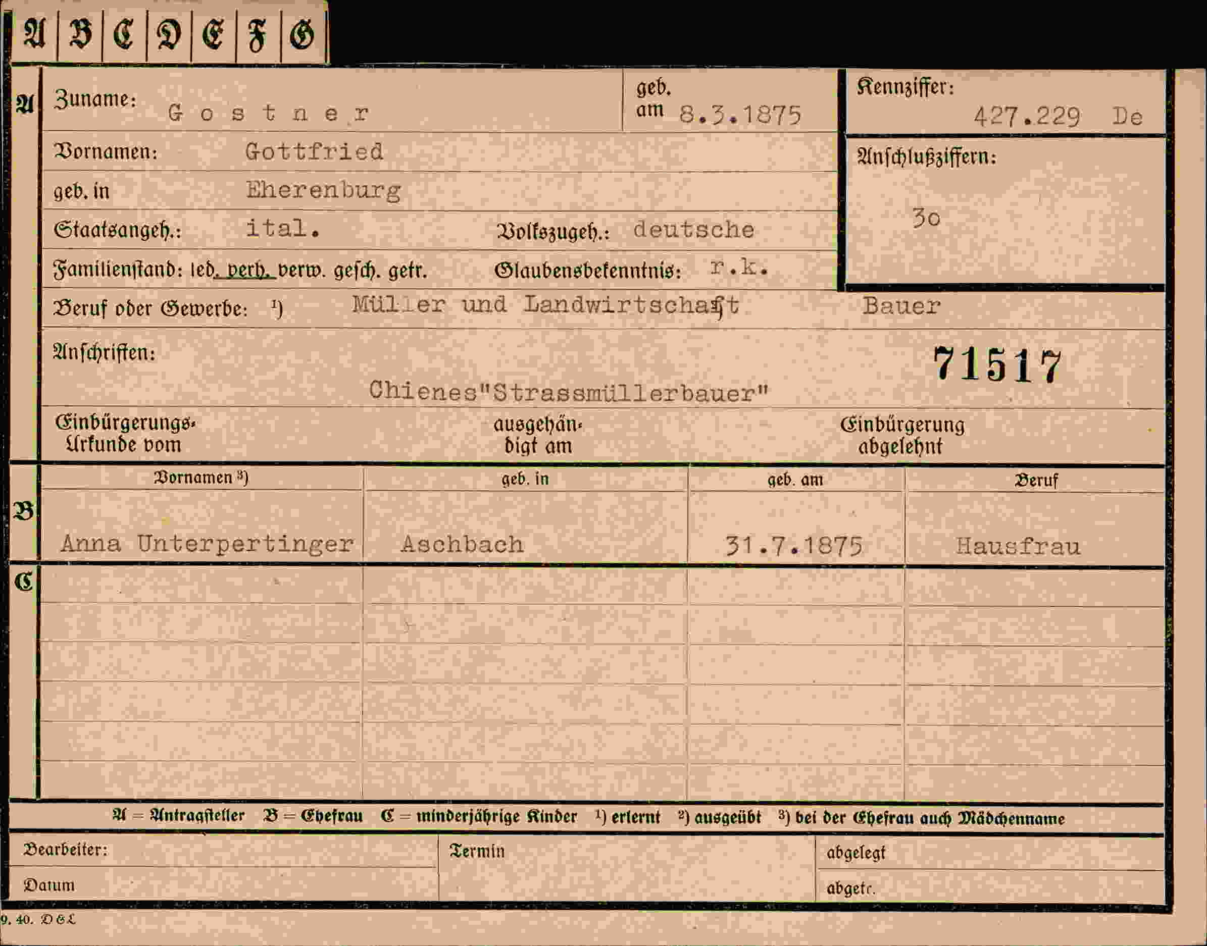 Dokument für Gottfried Gostner