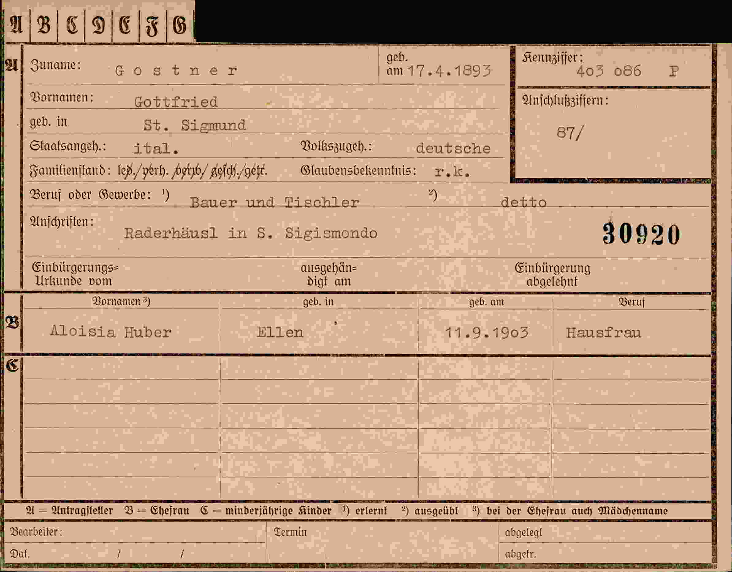 Dokument für Gottfried Gostner