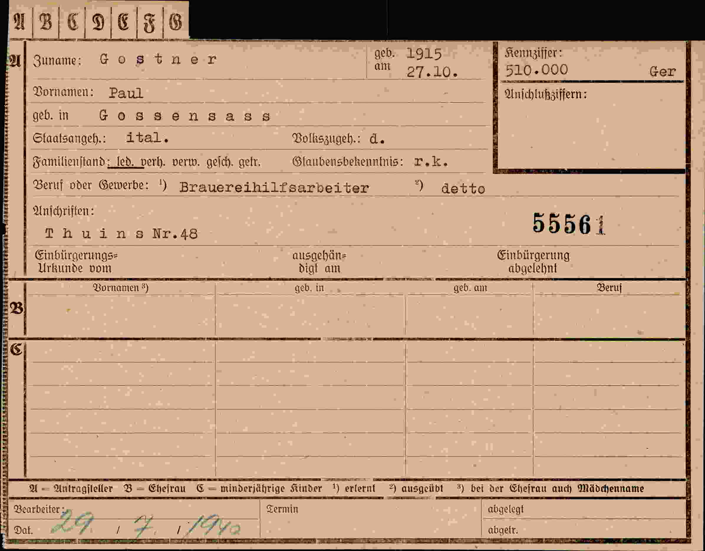 Dokument für Paul Gostner