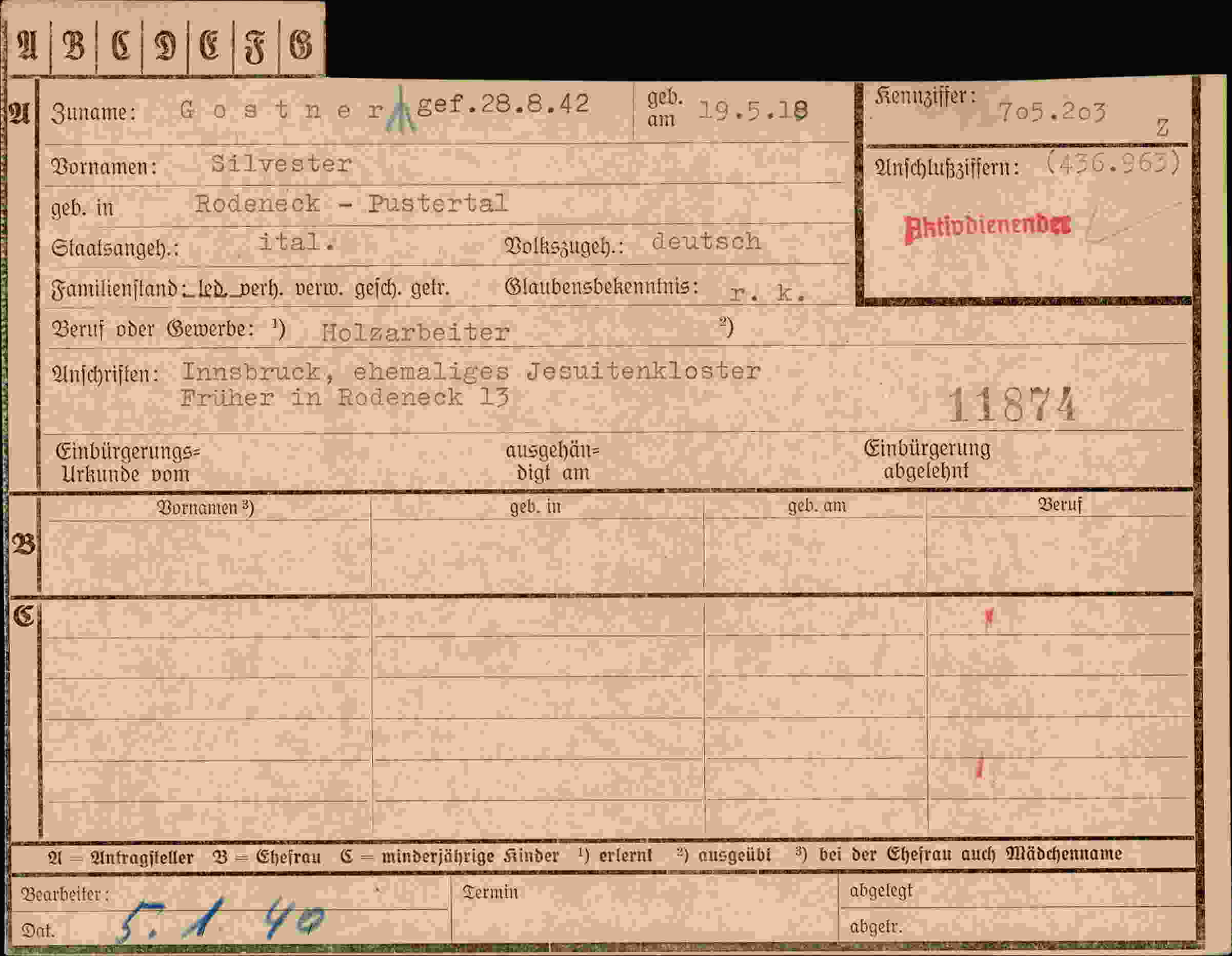 Dokument für Silvester Gostner