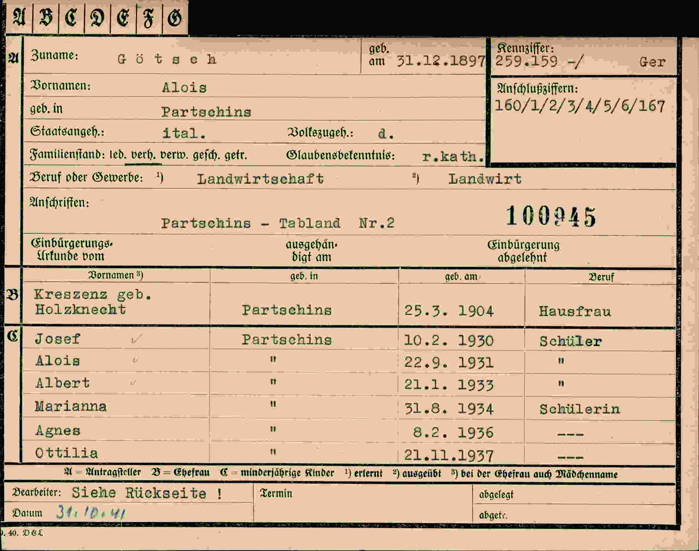 Vorderseite des Dokuments