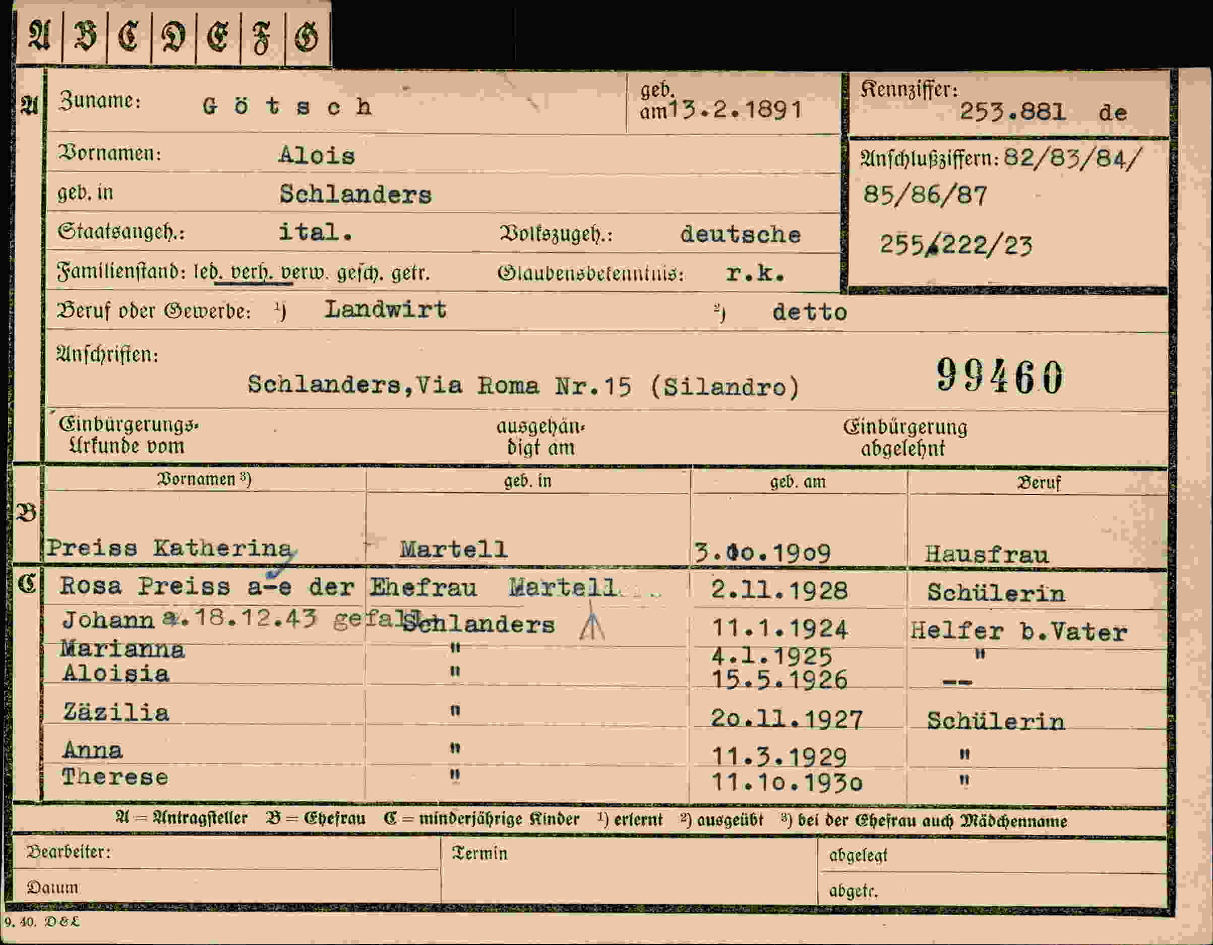 Dokument für Alois Götsch
