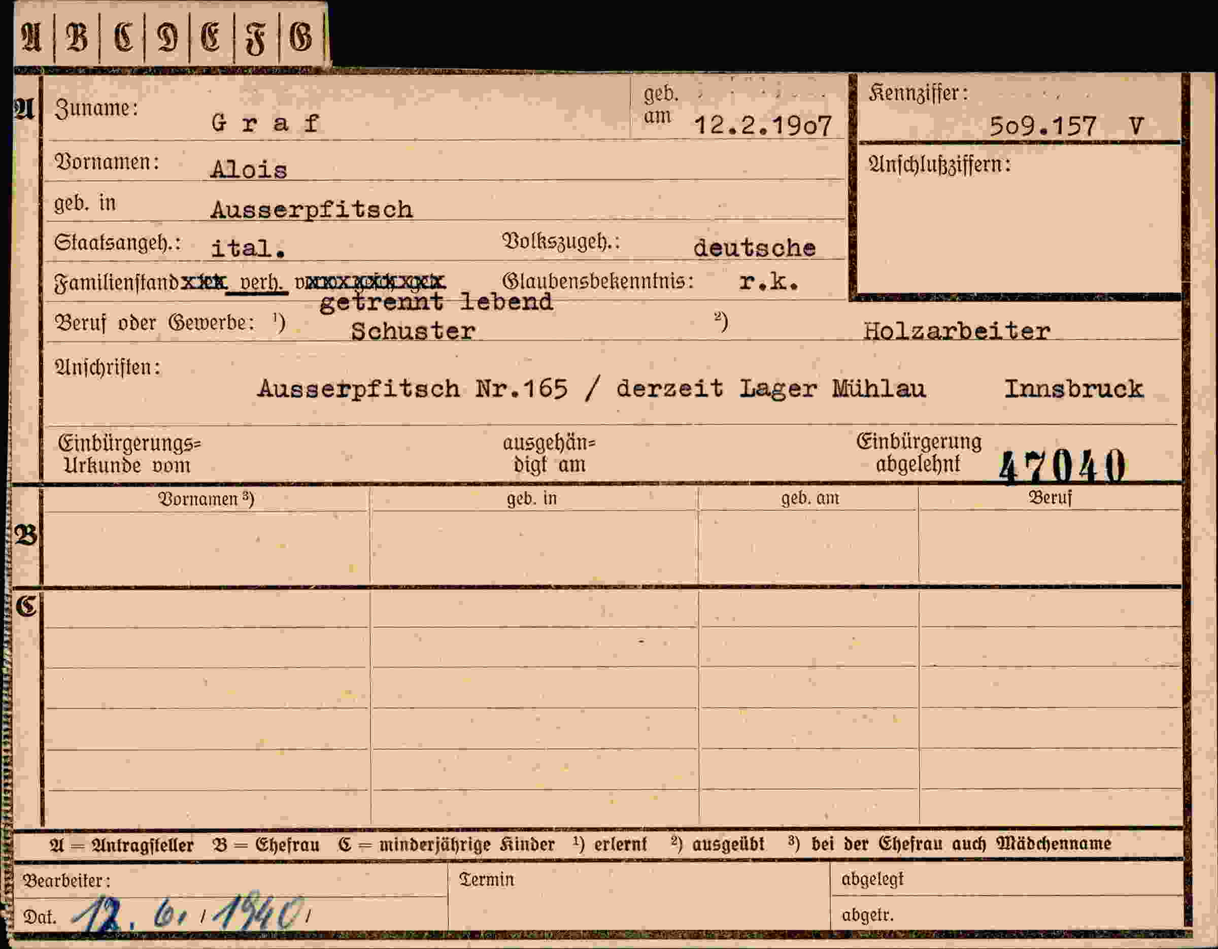 Dokument für Alois Graf