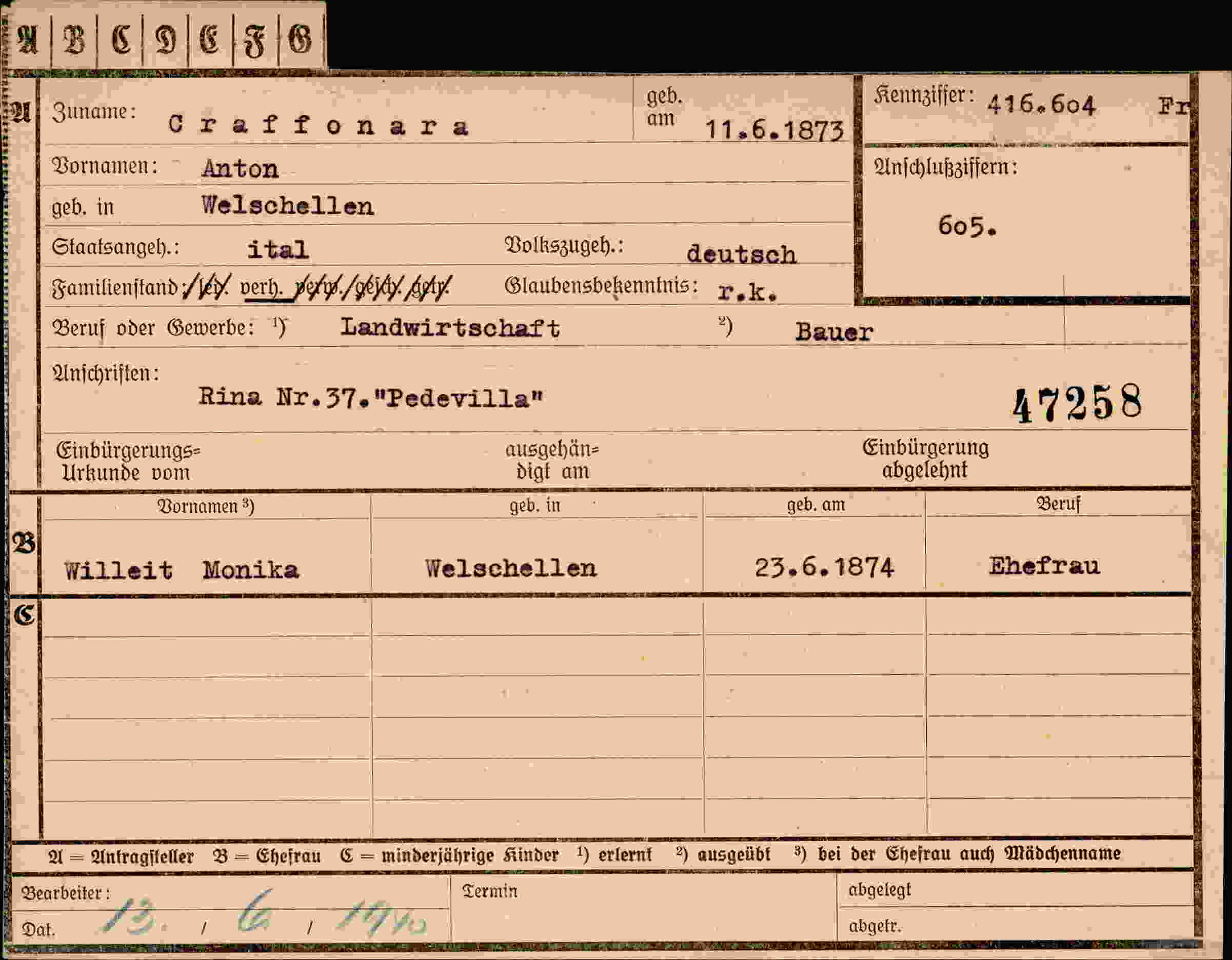 Vorderseite des Dokuments