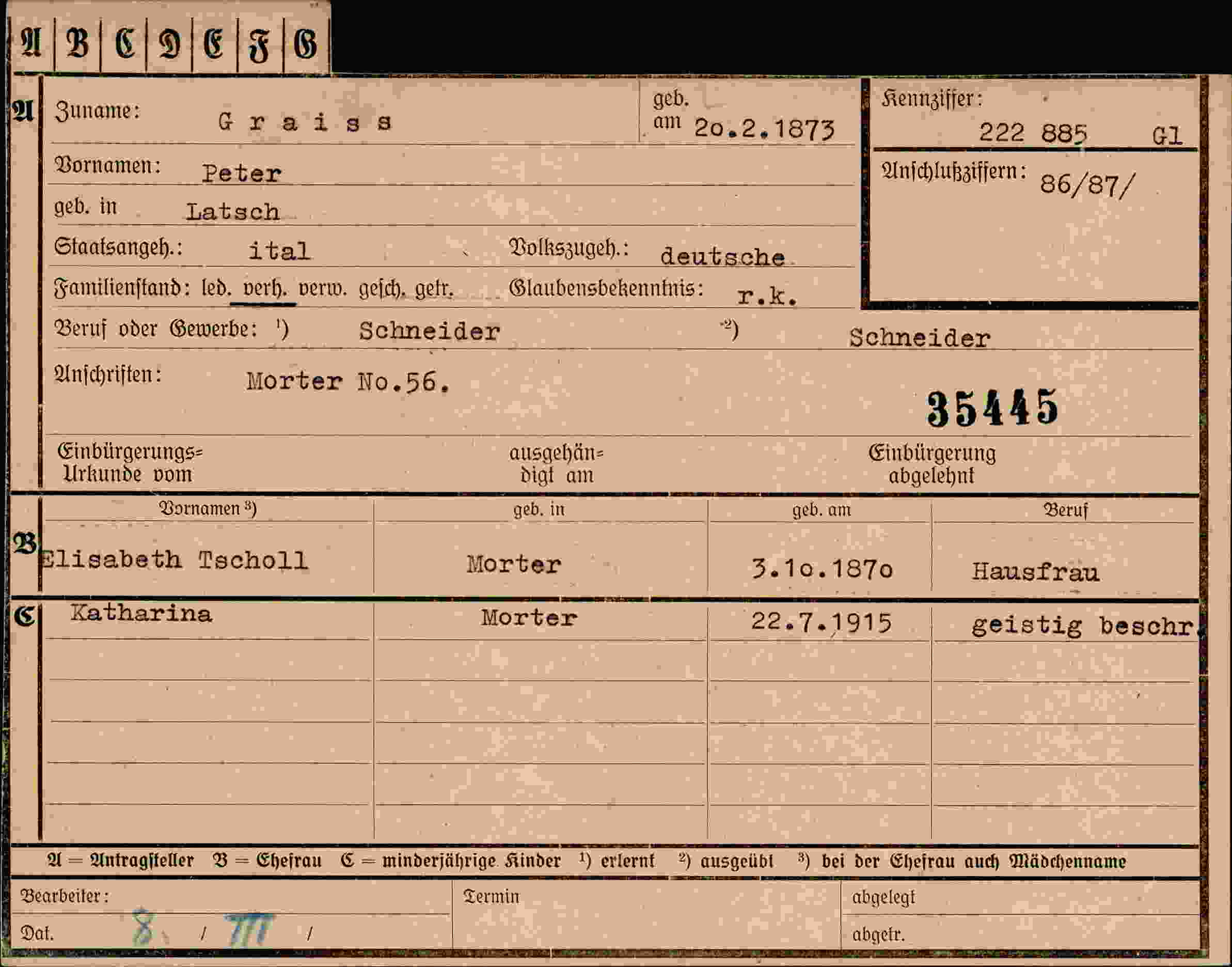 Vorderseite des Dokuments