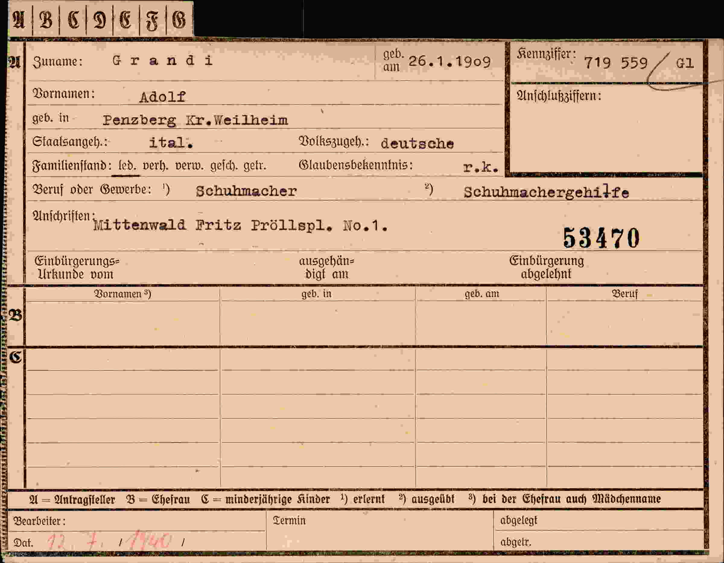Dokument für Adolf Grandi