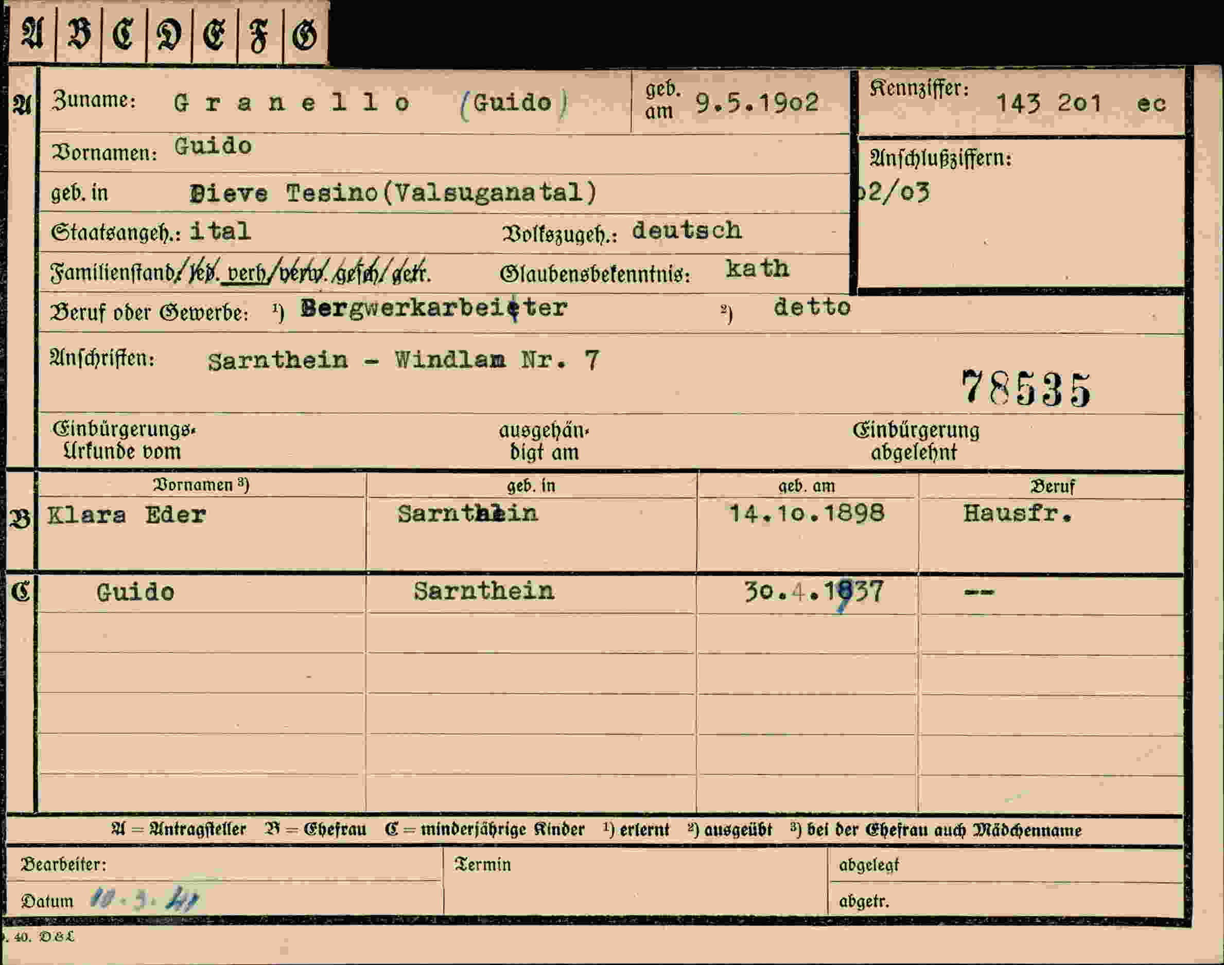 Vorderseite des Dokuments