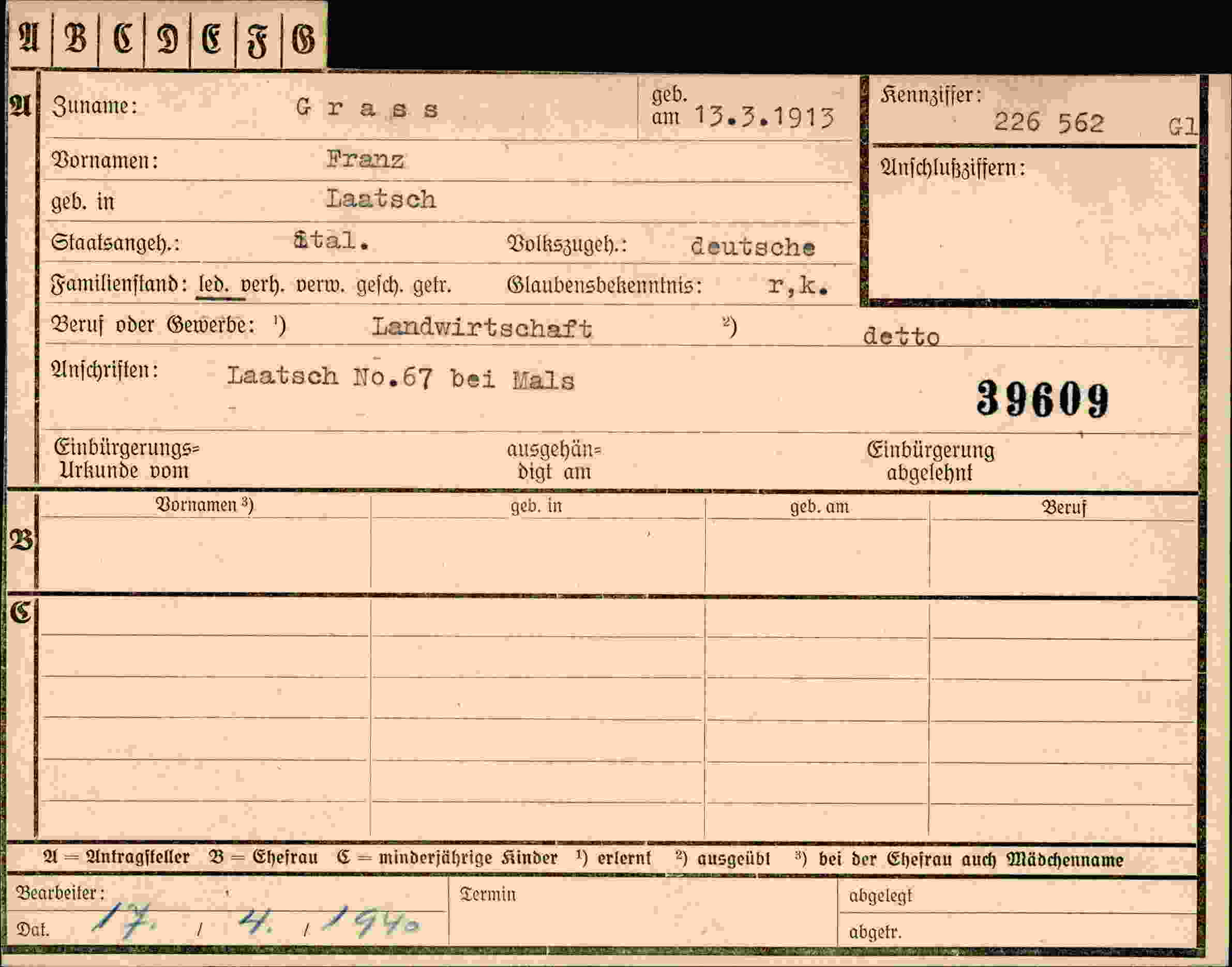 Vorderseite des Dokuments