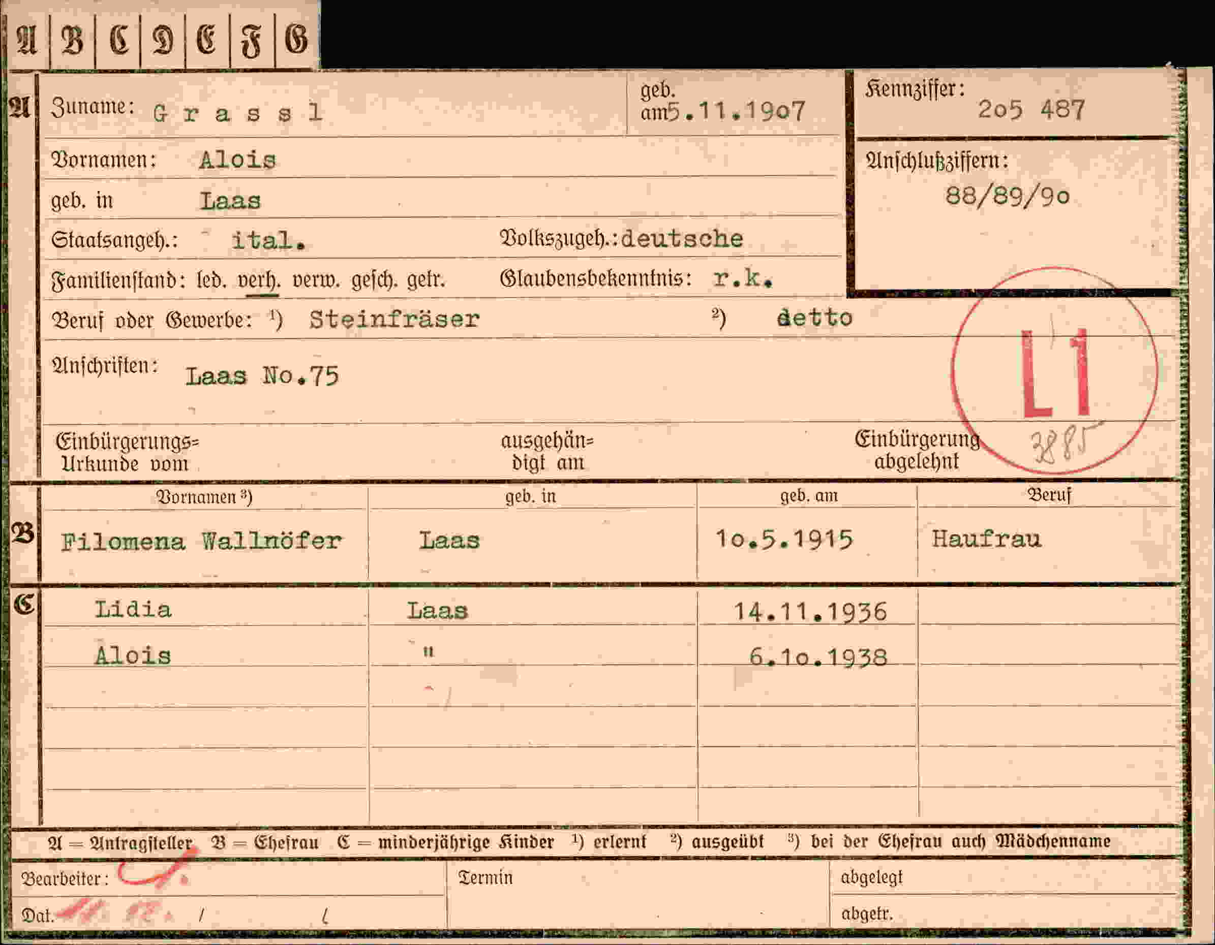 Dokument für Alois Grassl