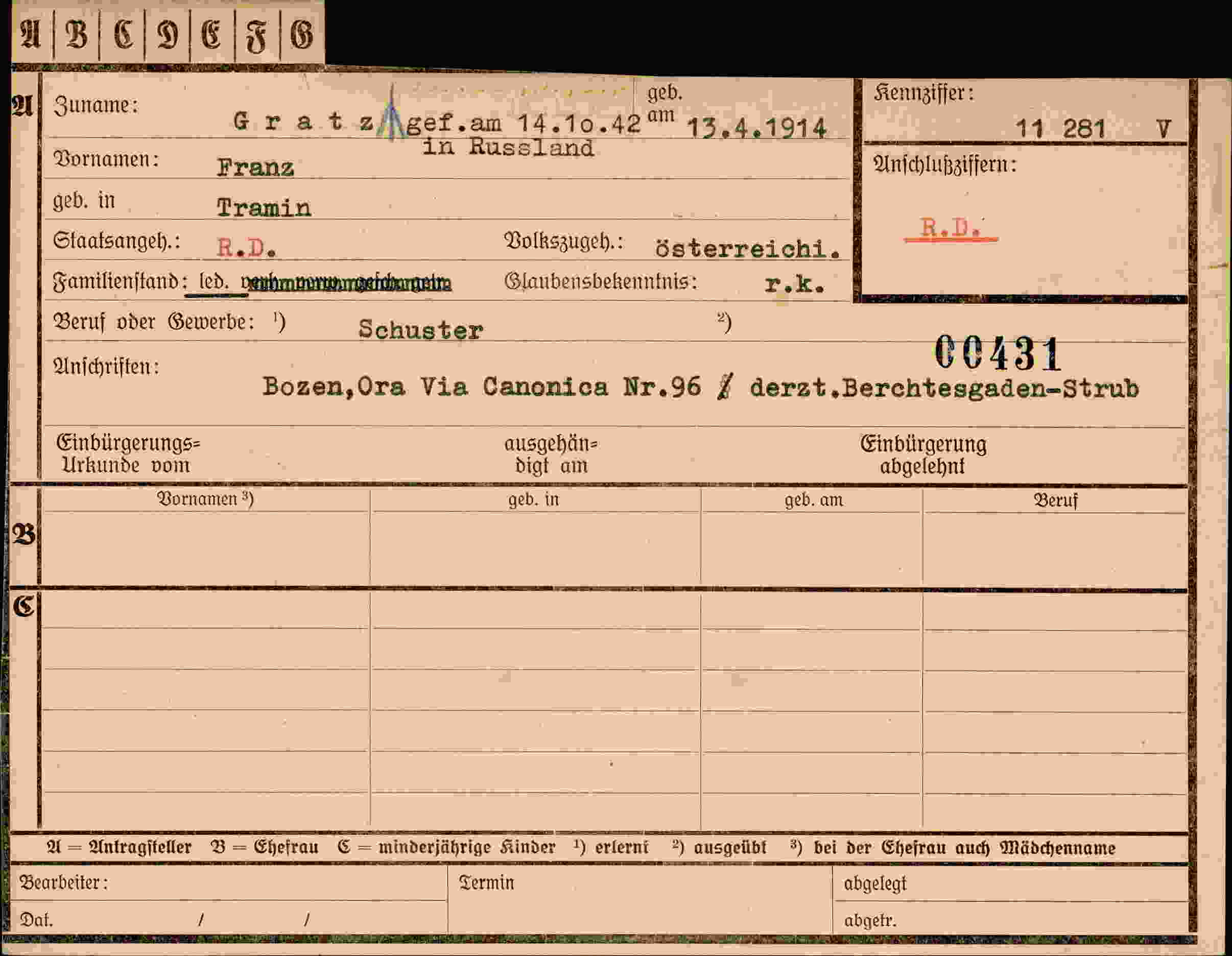 Dokument für Franz Gratz