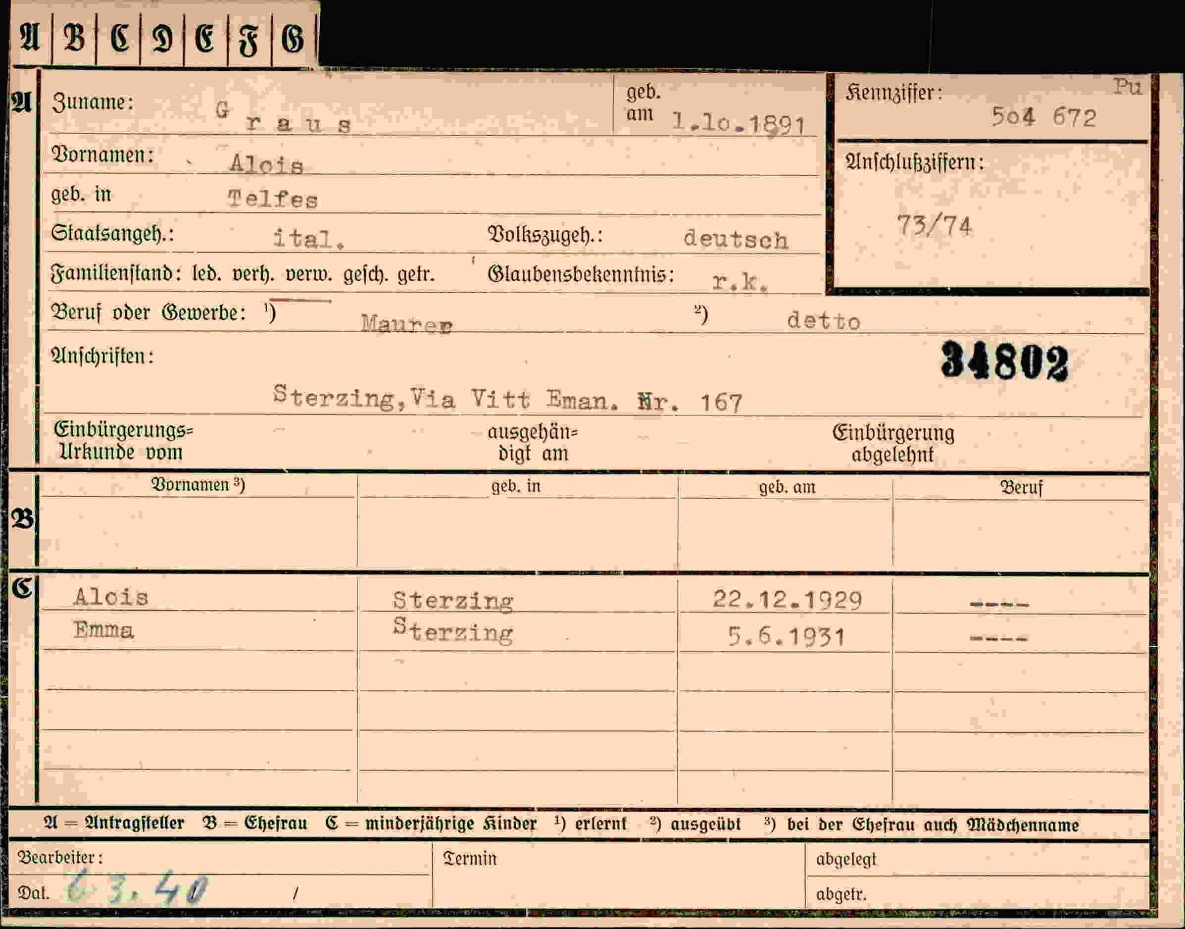 Dokument für Alois Graus