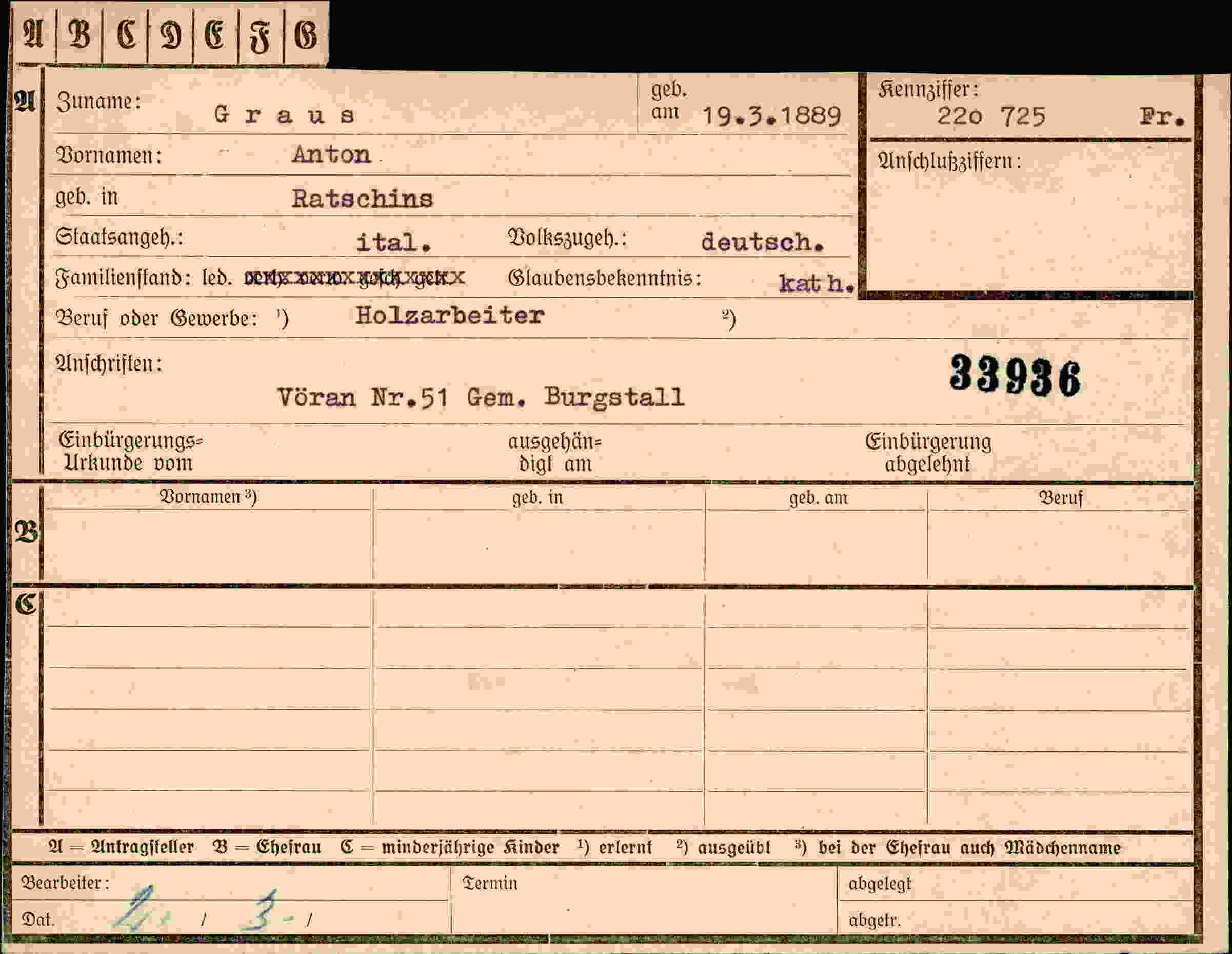 Vorderseite des Dokuments