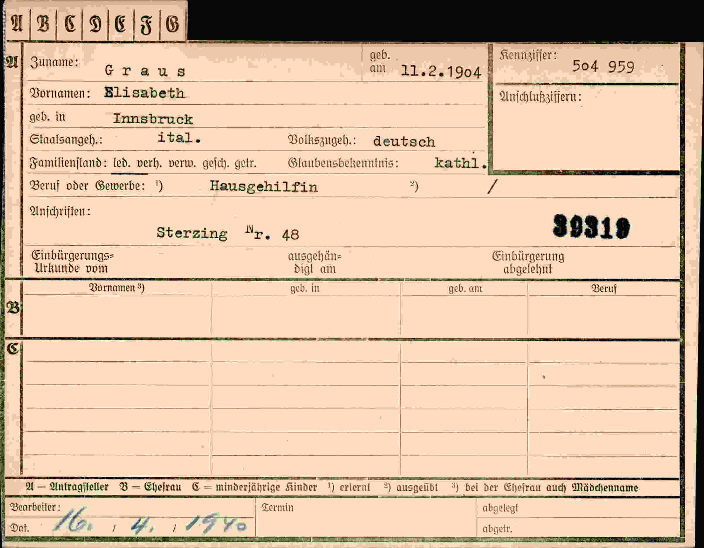 Vorderseite des Dokuments