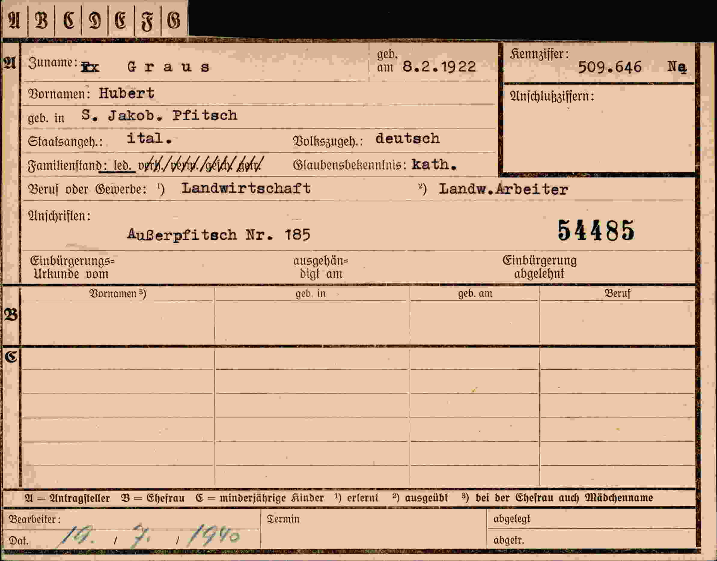 Dokument für Hubert Graus