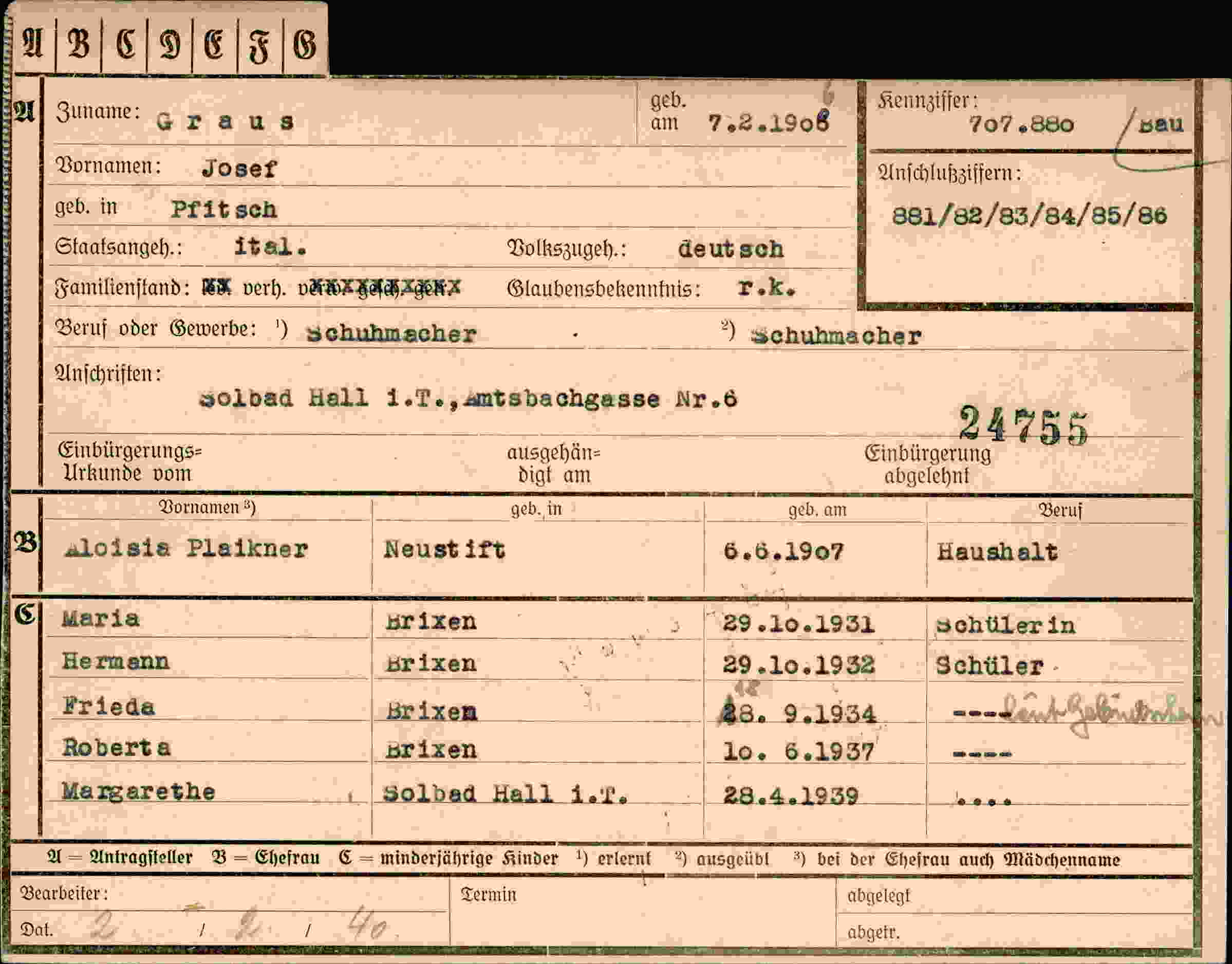 Dokument für Josef Graus