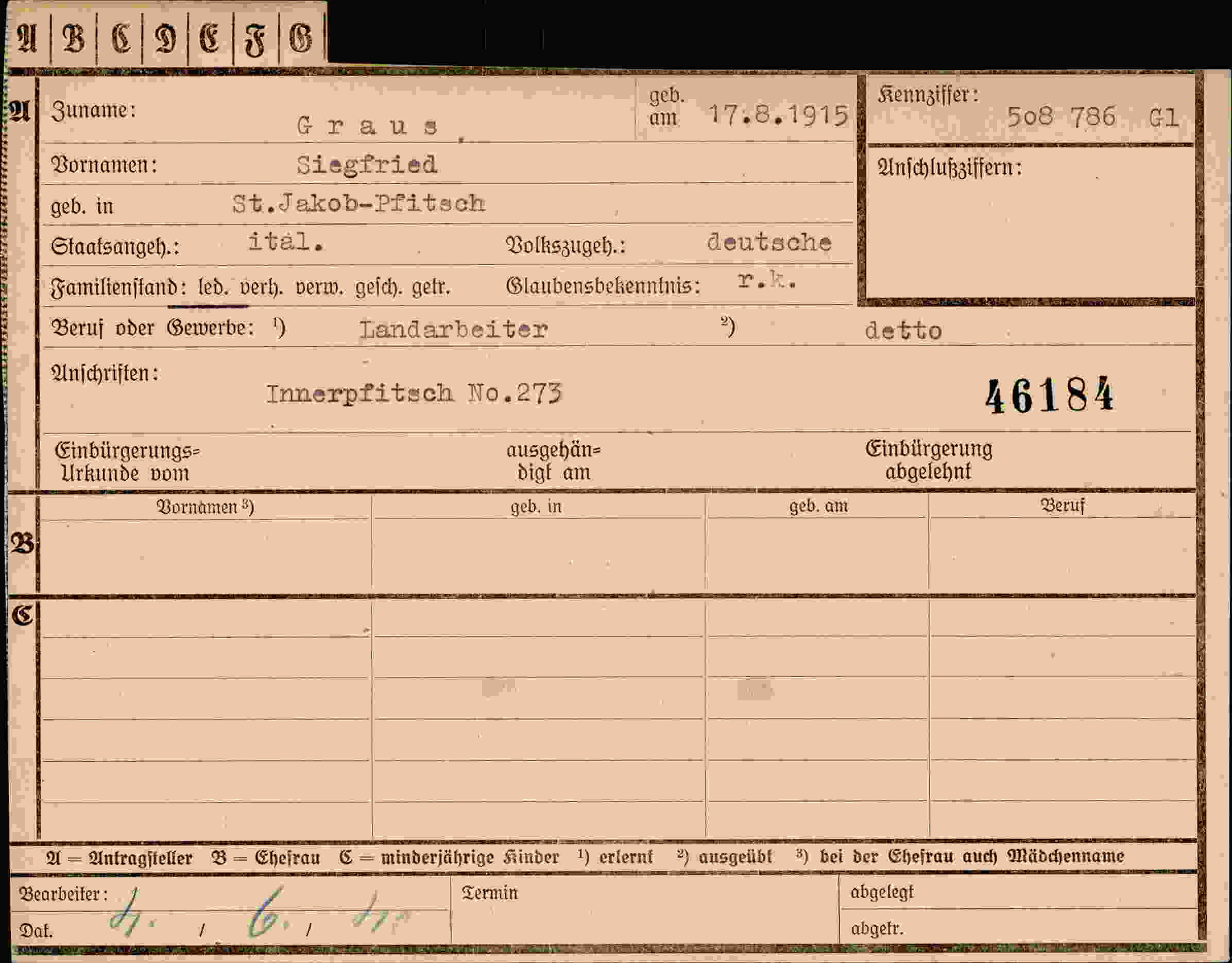 Dokument für Siegfried Graus
