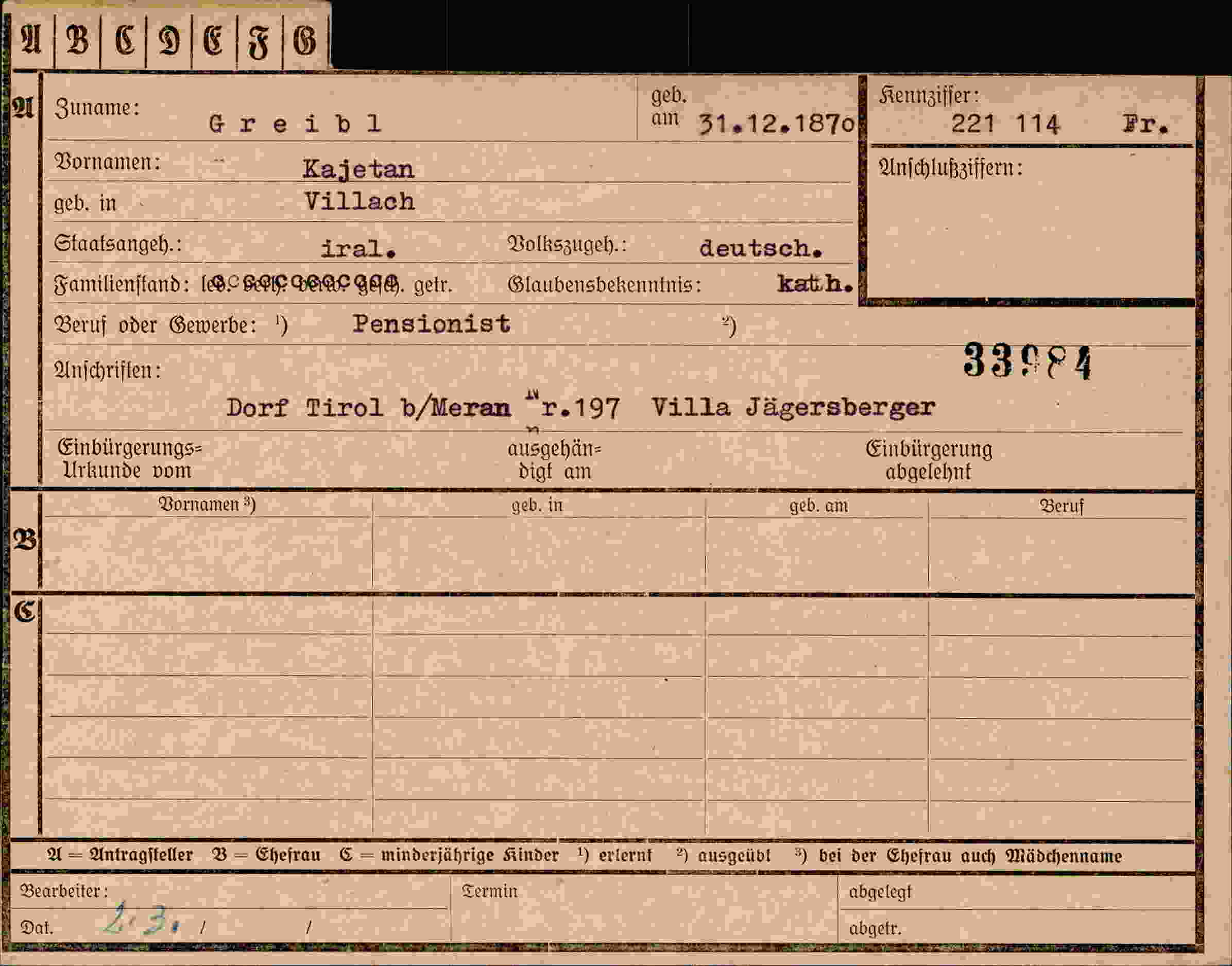 Dokument für Kajetan Greibl