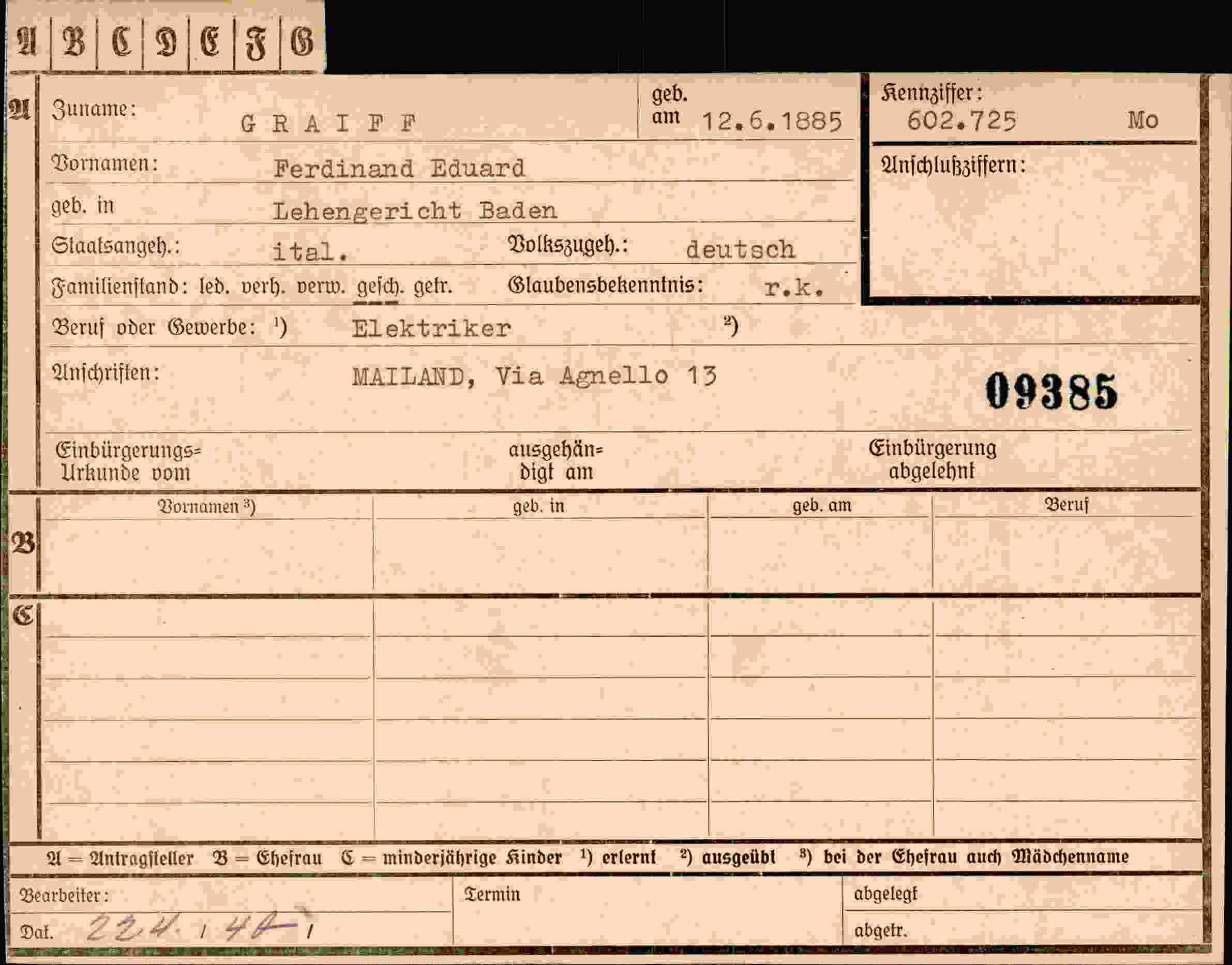 Dokument für Ferdinand Eduard Graiff