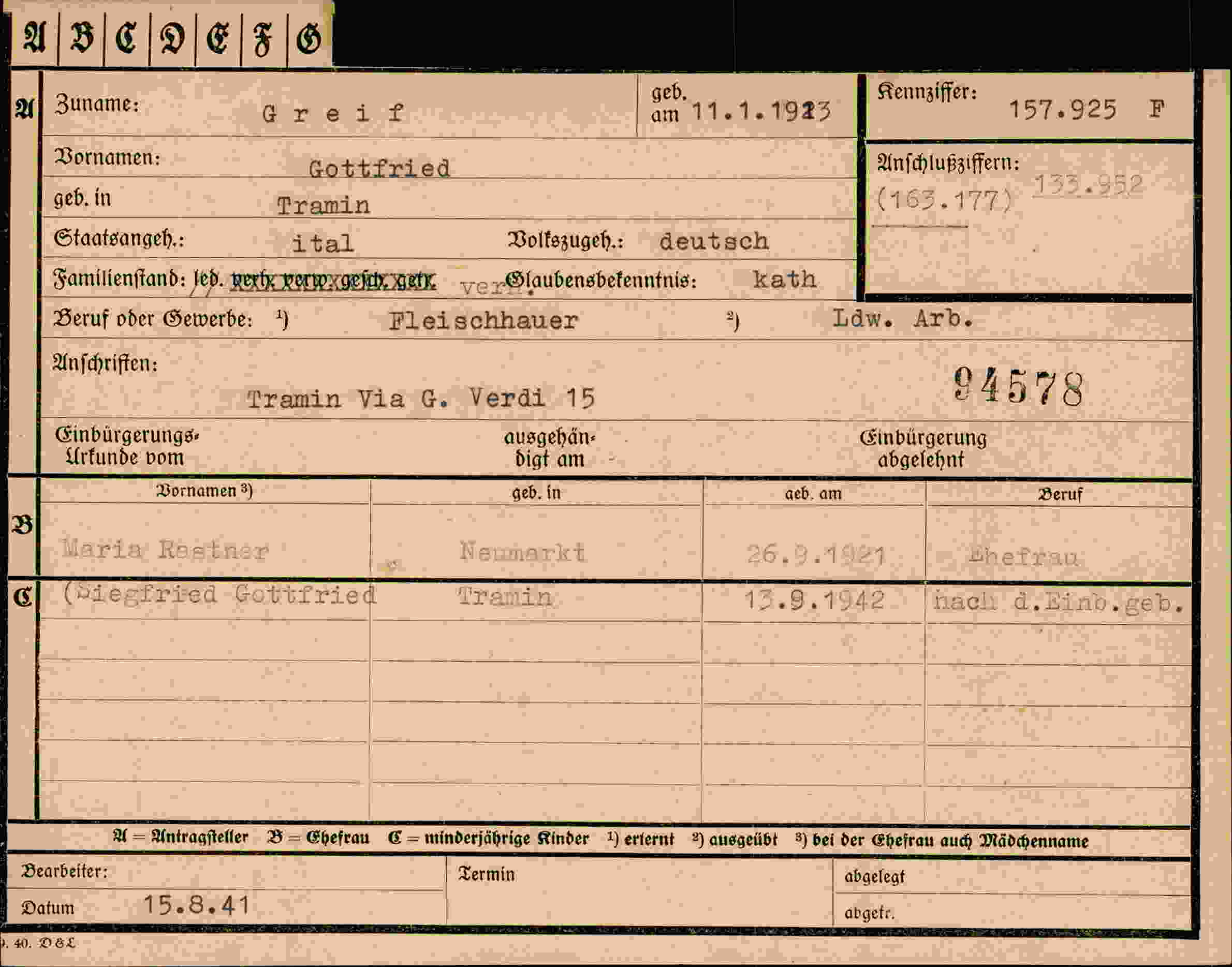 Dokument für Gottfried Greif