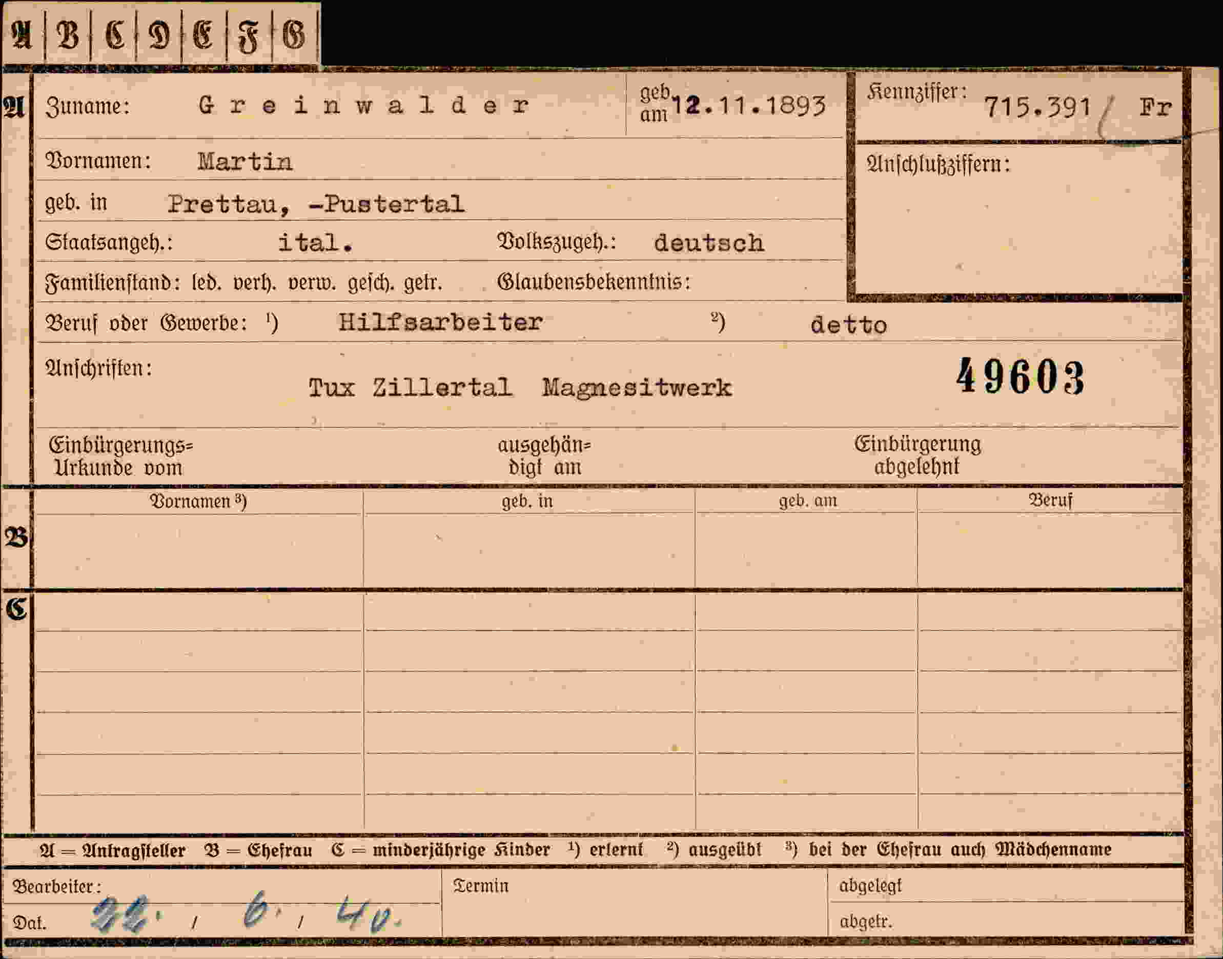 Dokument für Martin Greinwalder