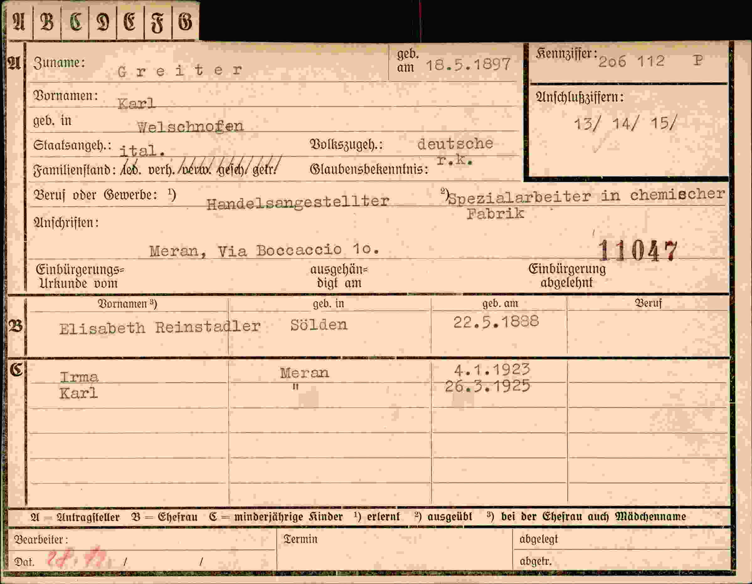 Dokument für Karl Greiter