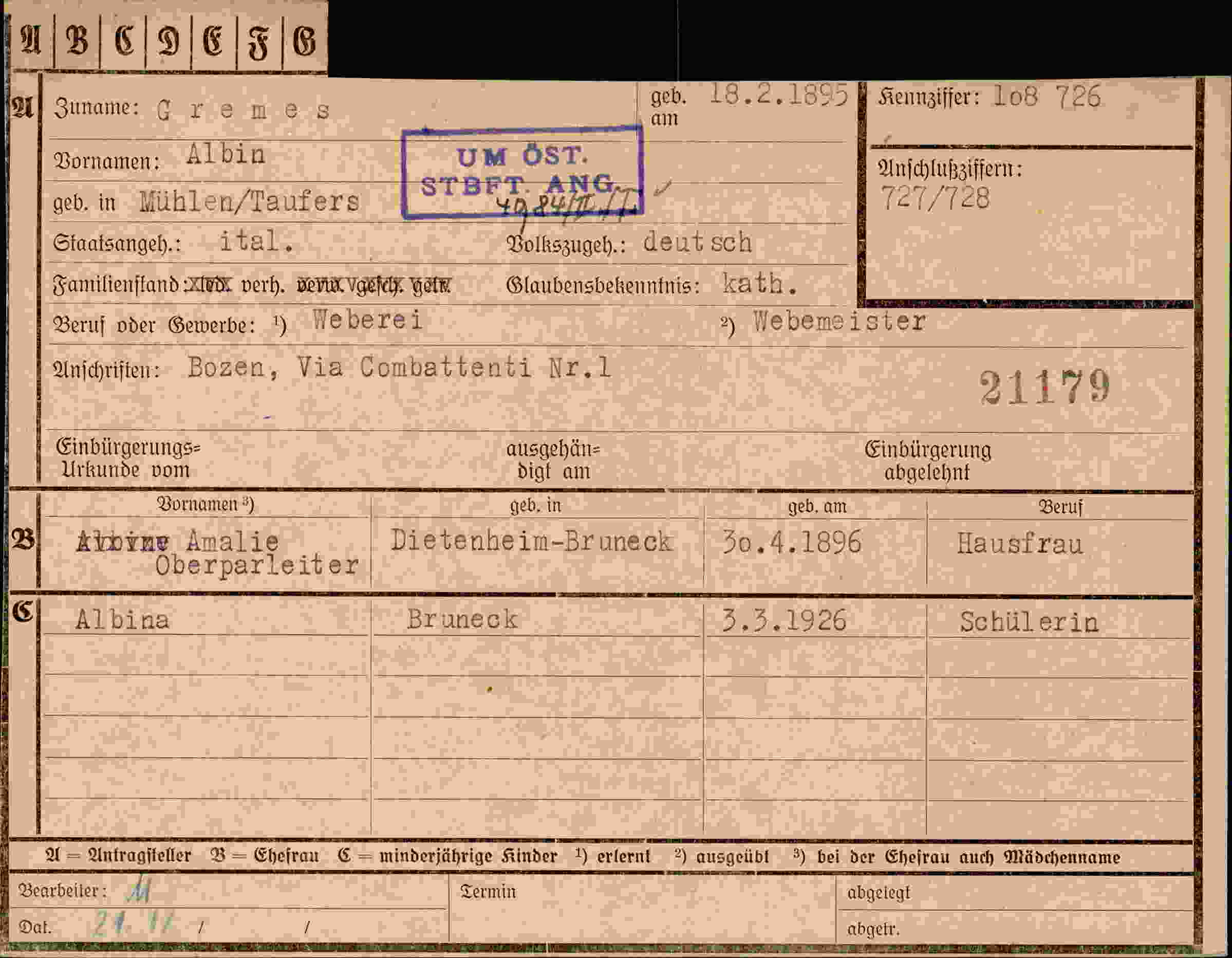 Dokument für Albin Gremes