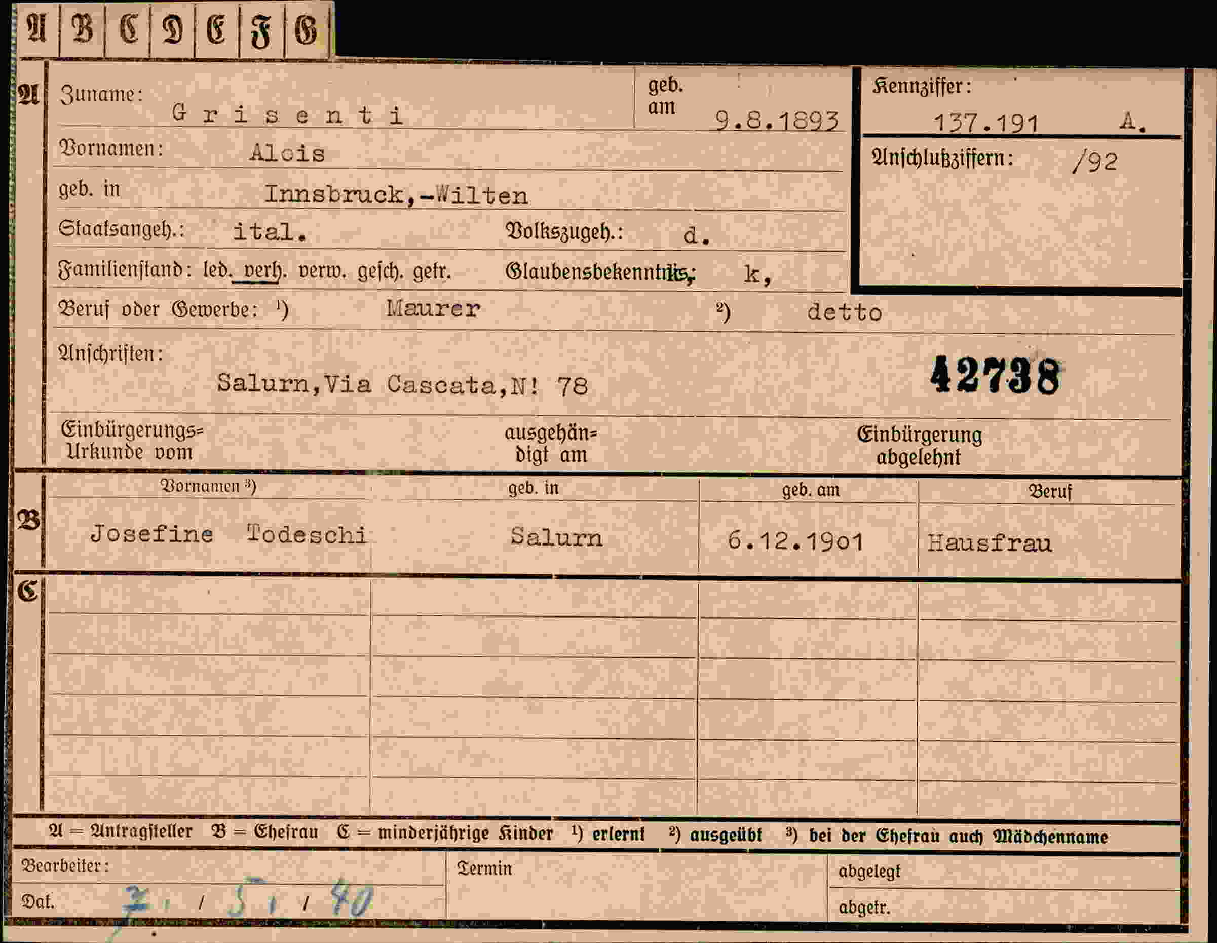 Dokument für Alois Grisenti