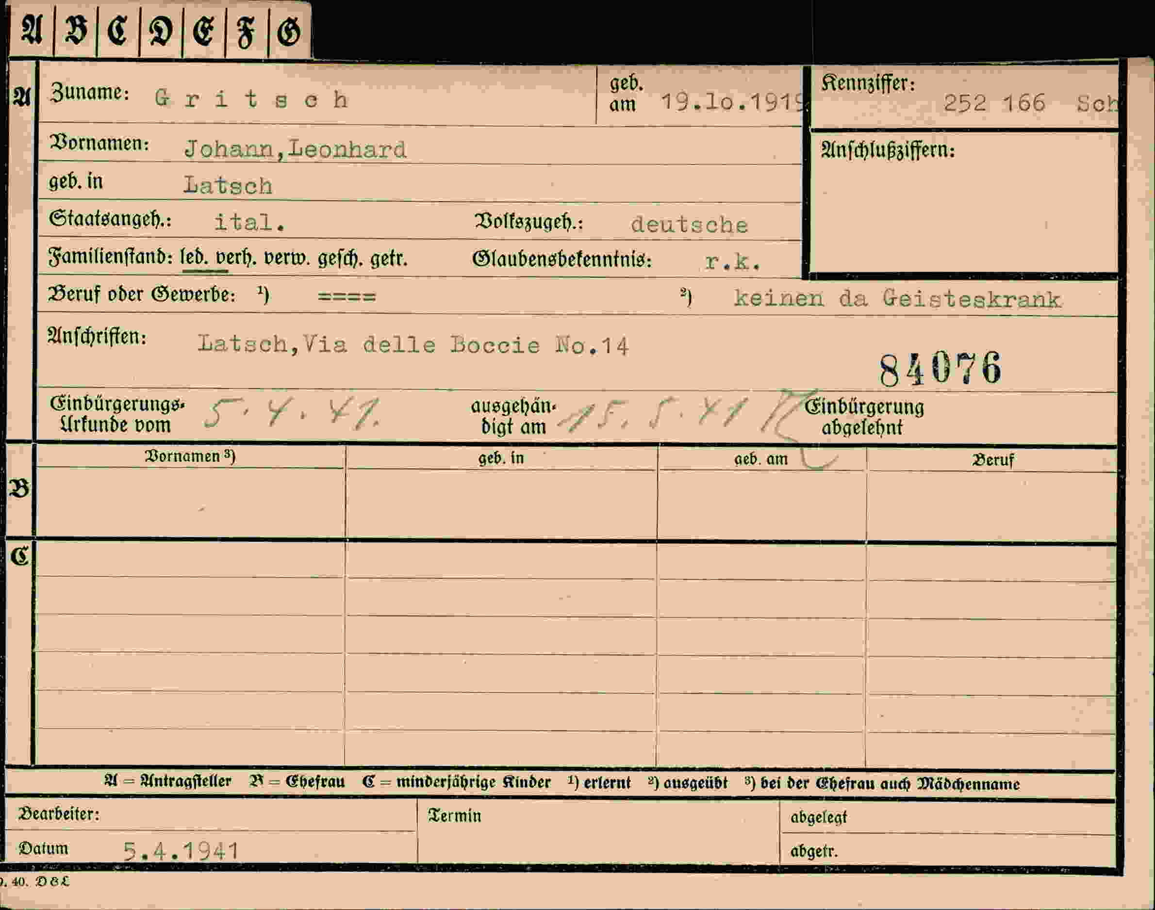 Vorderseite des Dokuments