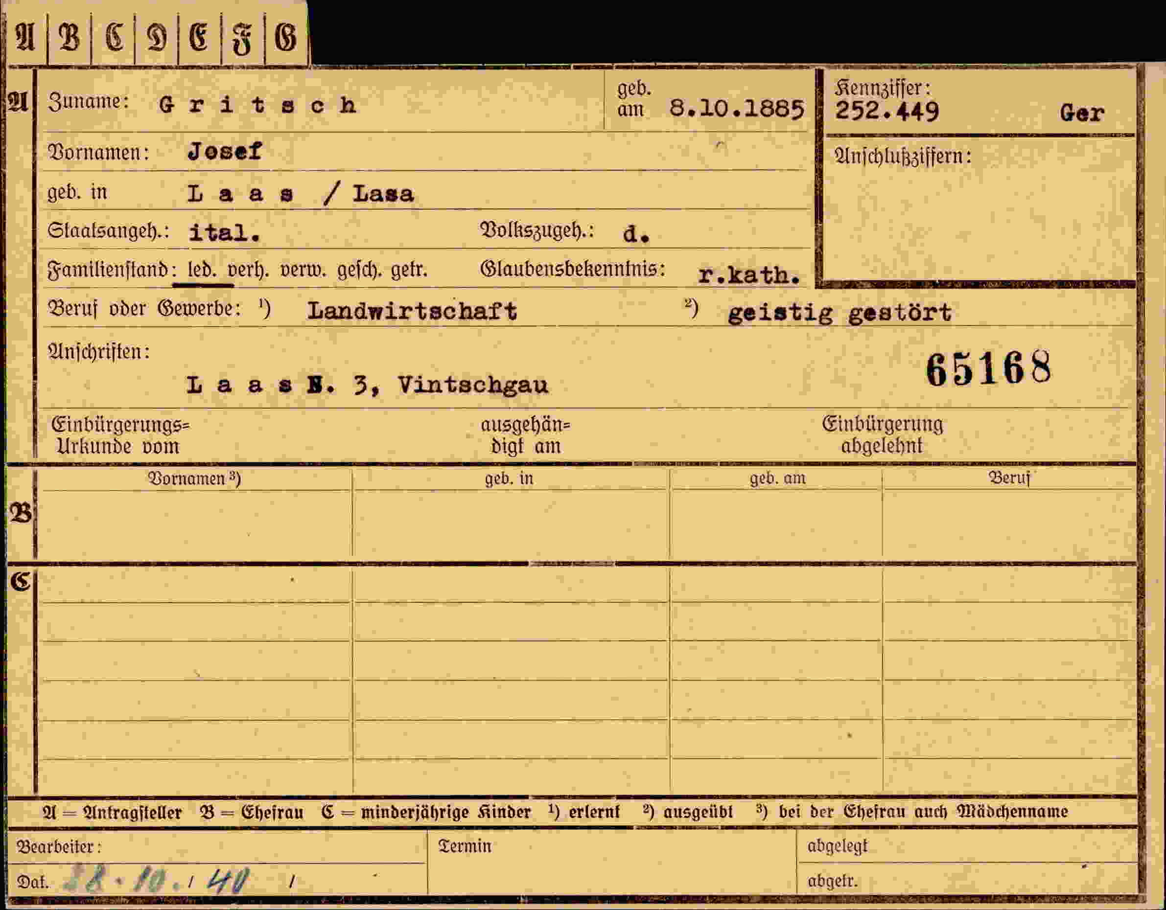 Dokument für Josef Gritsch