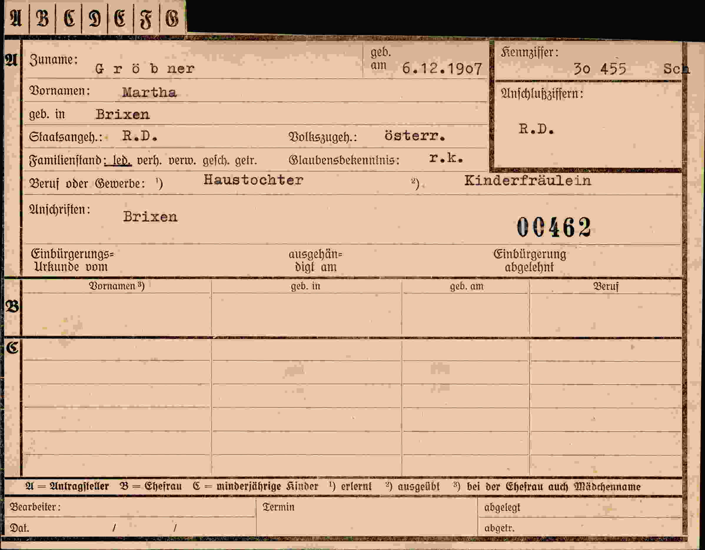 Vorderseite des Dokuments