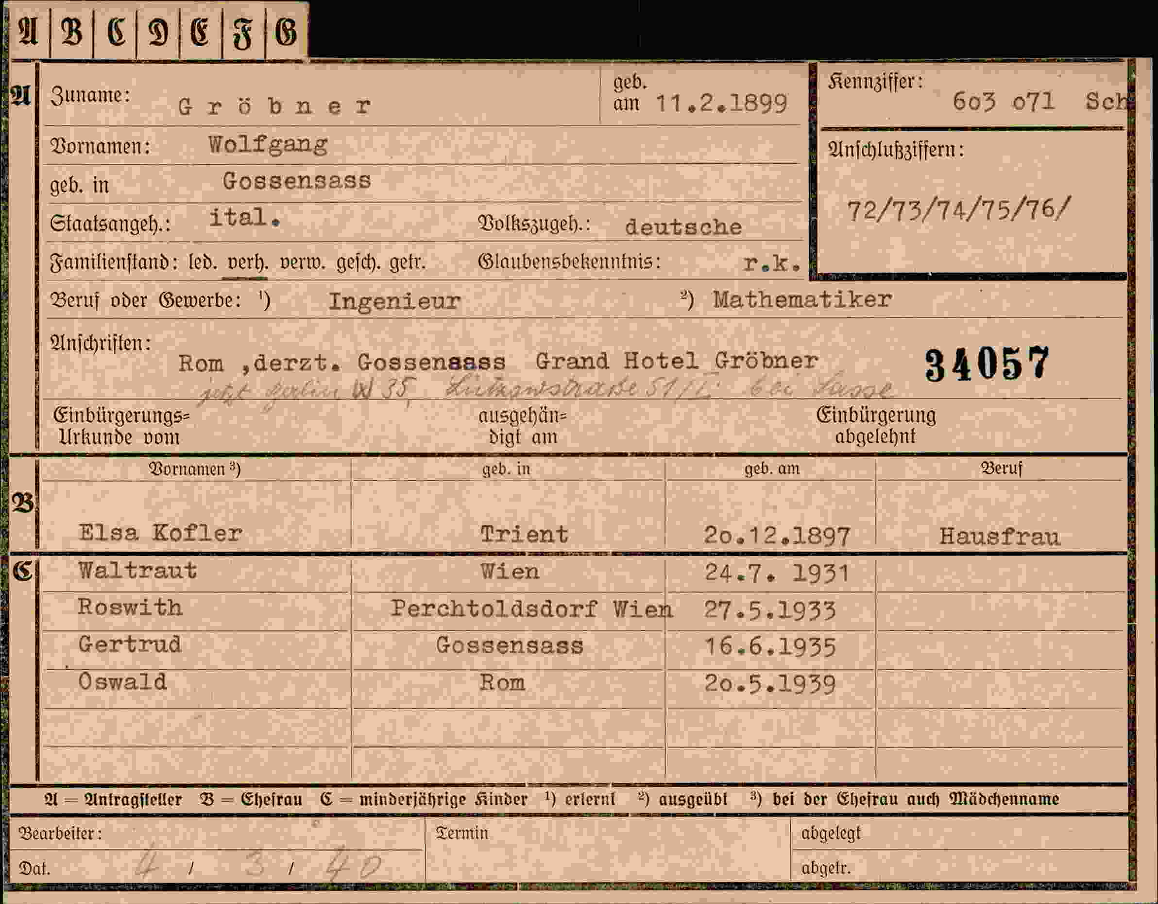 Dokument für Wolfgang Gröbner