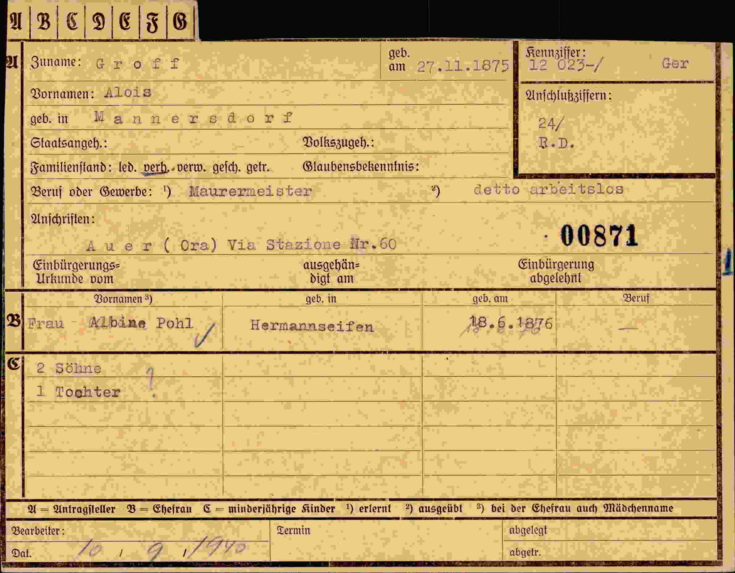 Dokument für Alois Graff