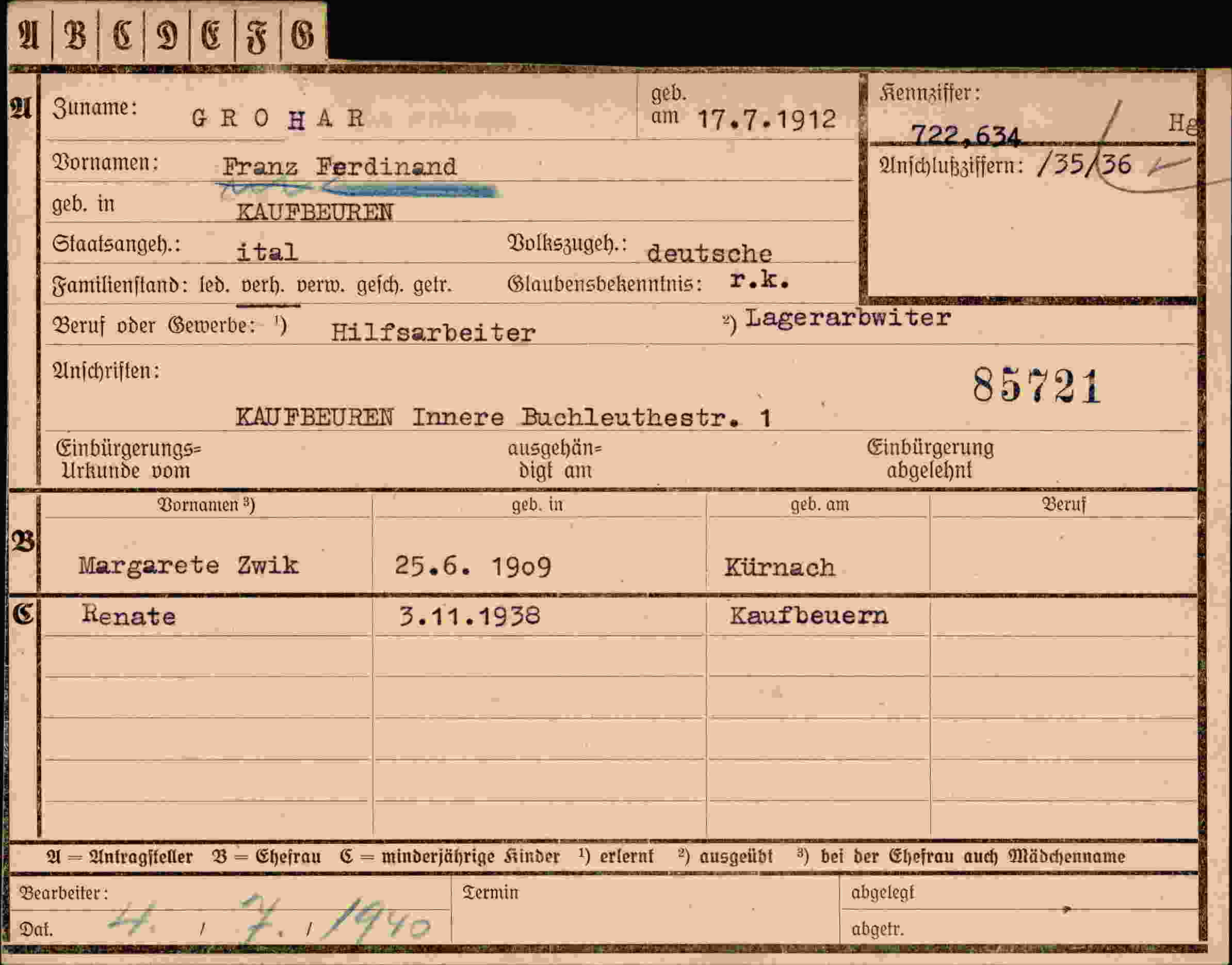 Dokument für Franz Ferdinand Grohar