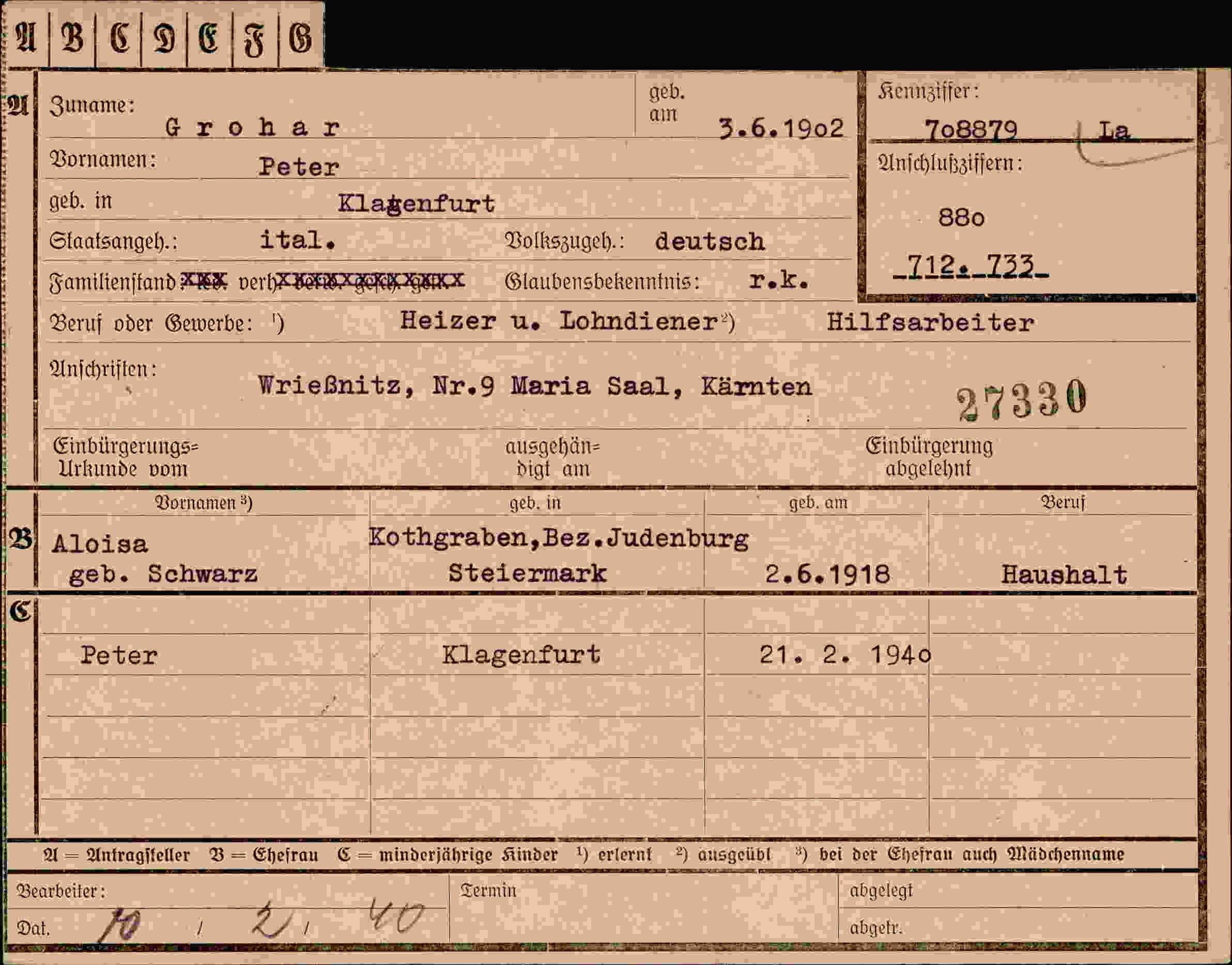 Vorderseite des Dokuments