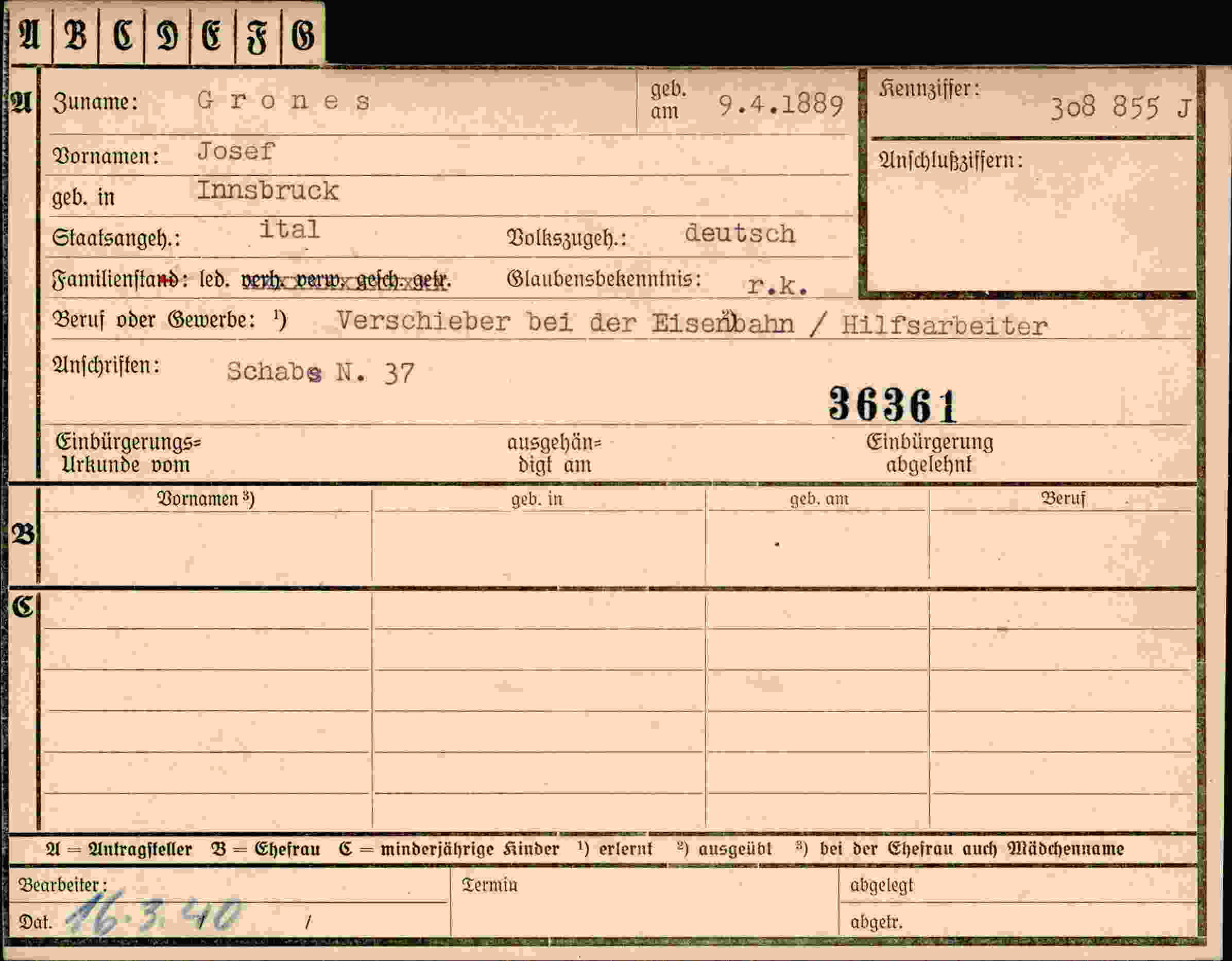 Vorderseite des Dokuments