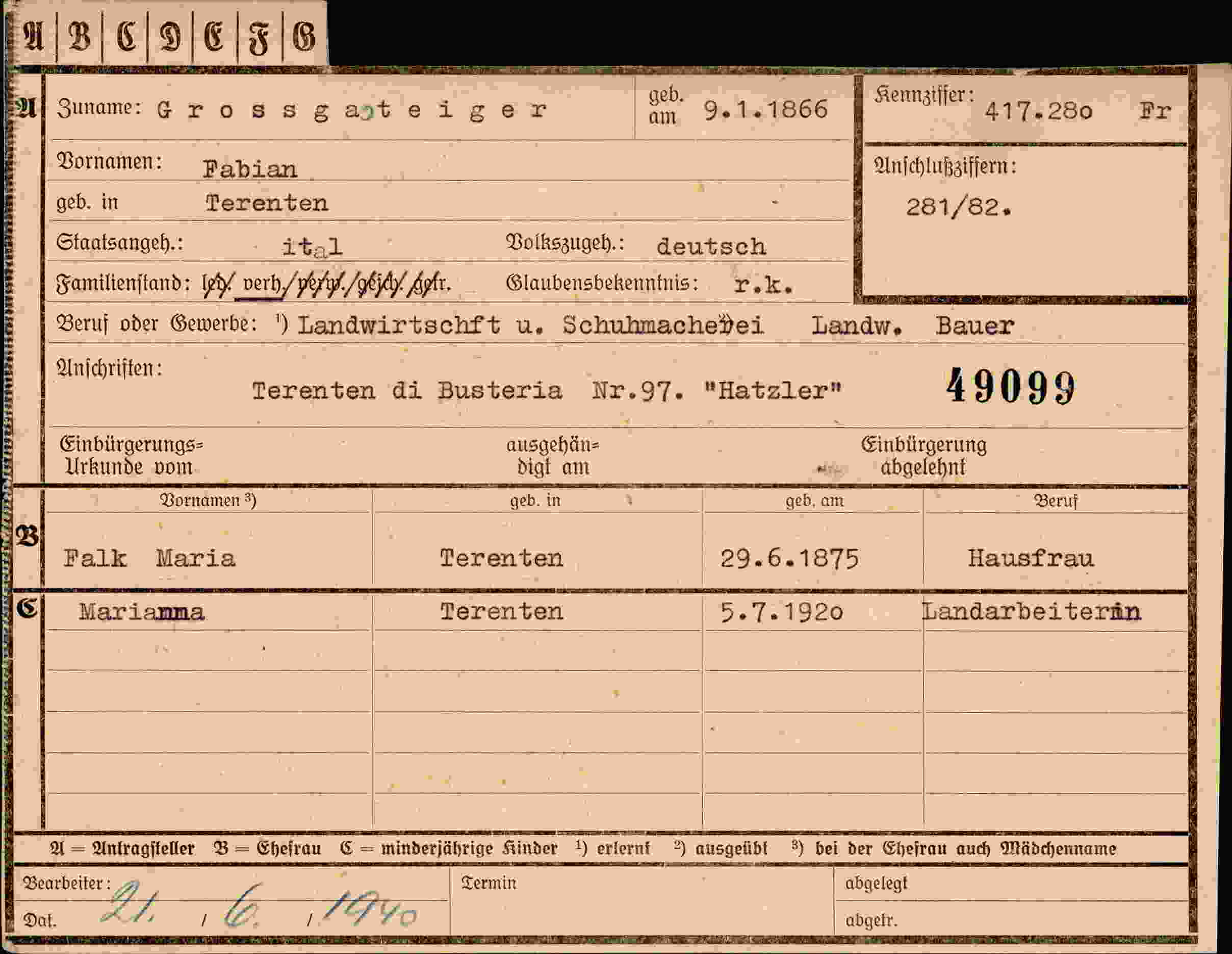 Vorderseite des Dokuments