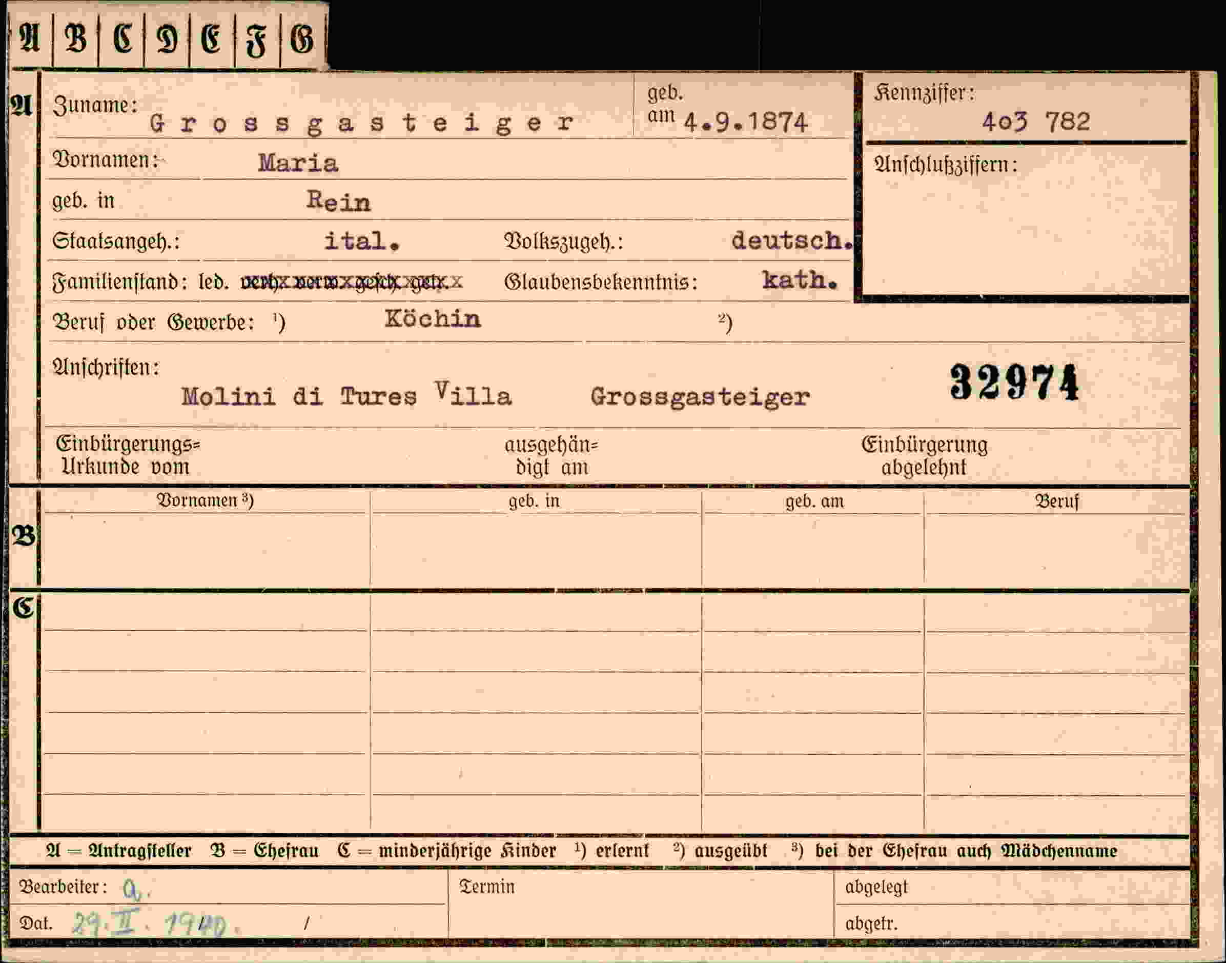Vorderseite des Dokuments