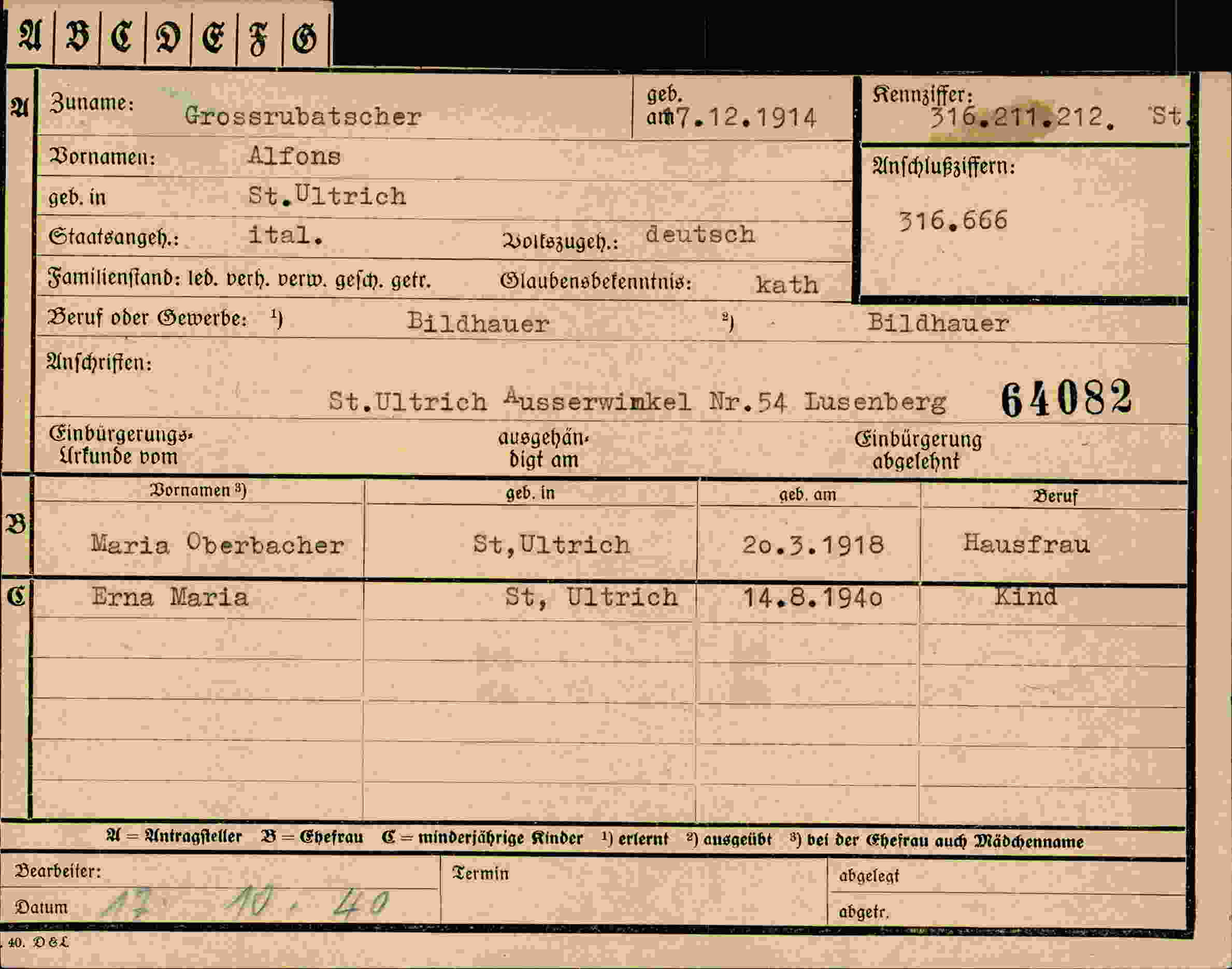 Dokument für Alfons Grossrubatscher